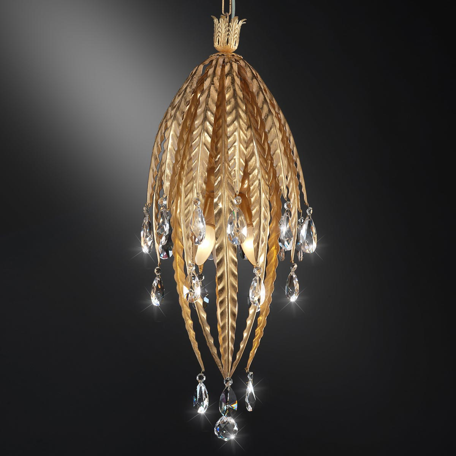 Ferro Luce Fabiana hanging light, crystal elements, for Living / Dining Room, metal, Asfour crystal, E14, 40 W, energy efficiency: A++, H: 70 cm