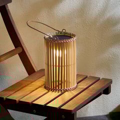 Lindby LED päikesepaneeliga laualamp Amaria, bambus, Ø 12 cm