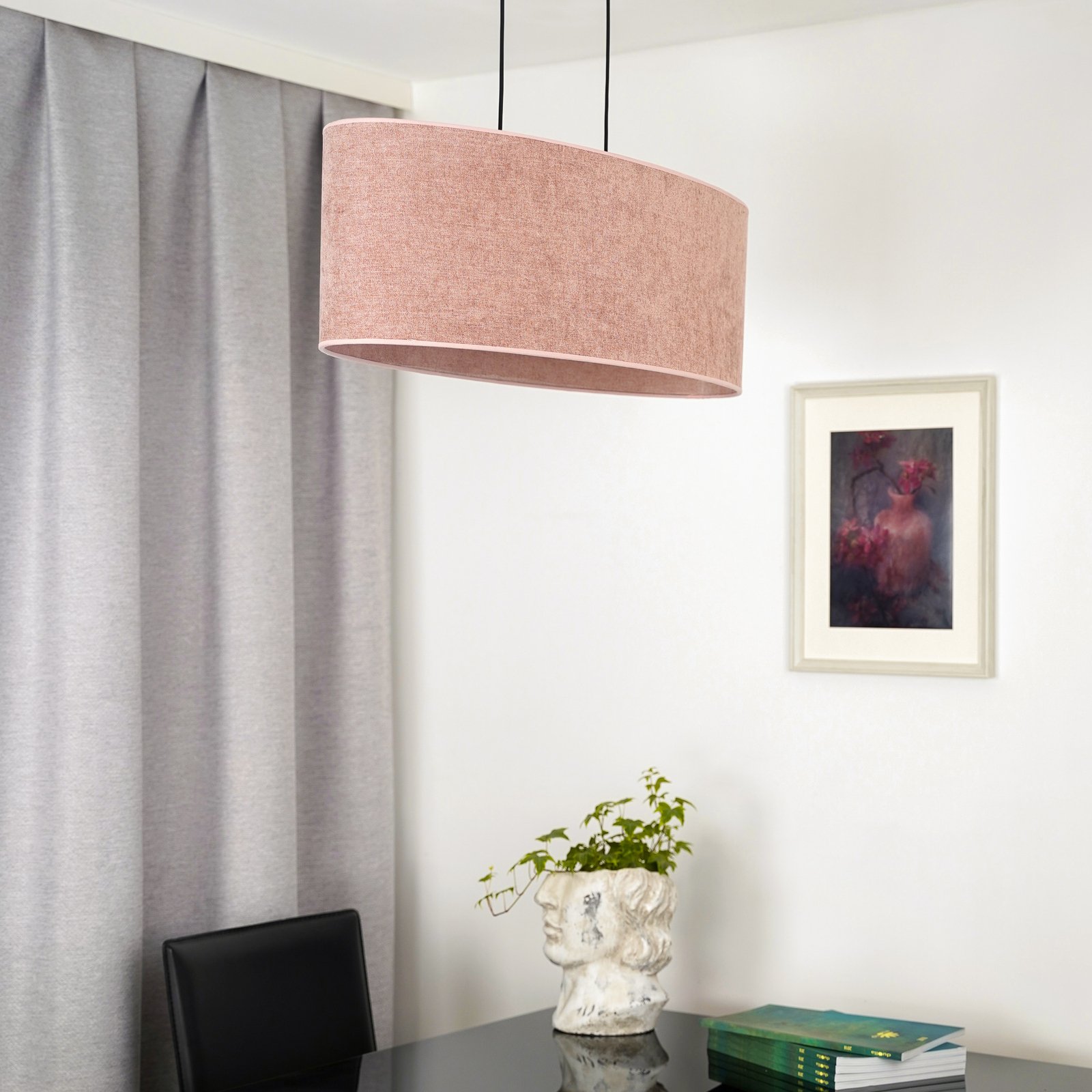 Lampă suspendată Euluna Celine, roz, țesătură chenilată, lungime 80 cm