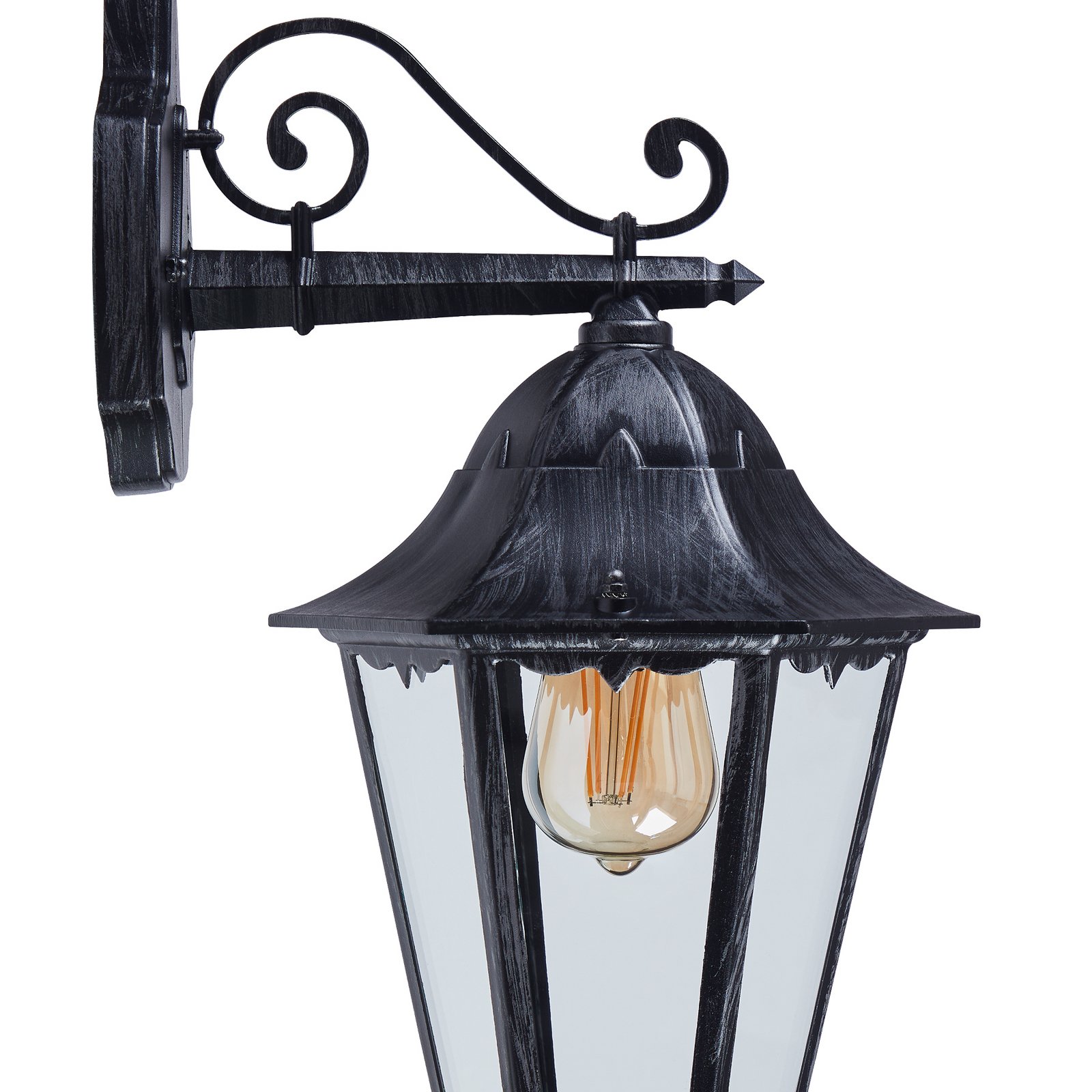 Außenwandlampe Navedo, schwarz/silber, Höhe 47 cm, abwärts