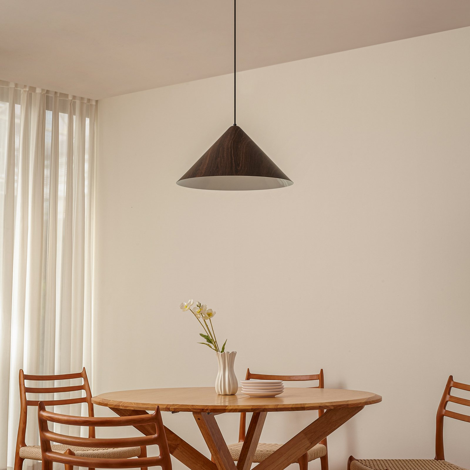 Lindby suspension Clarine, noyer, Ø 50 cm, métal