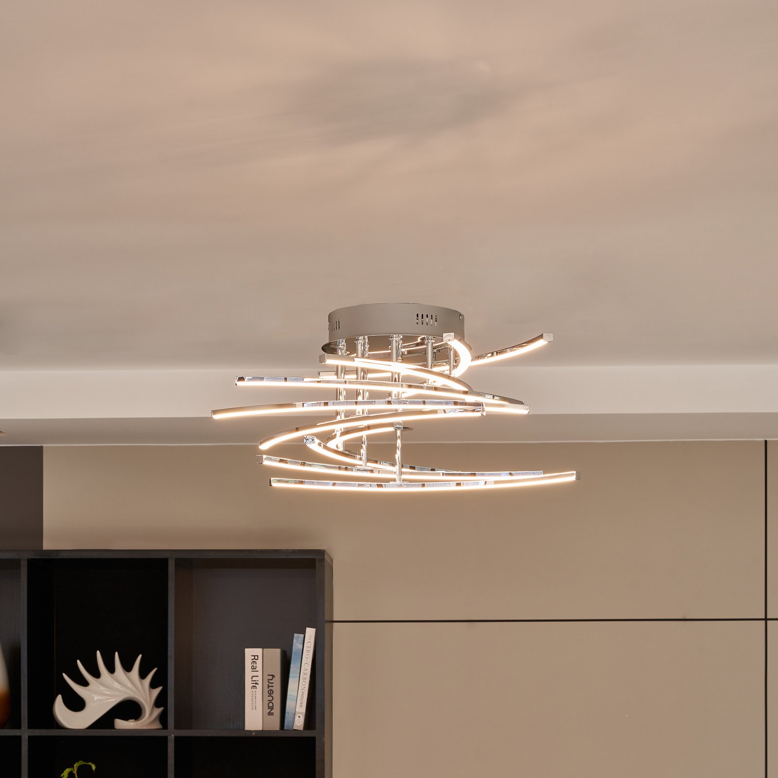 Lindby Flakira-LED-kattovalaisin, 10 lamppua kromi