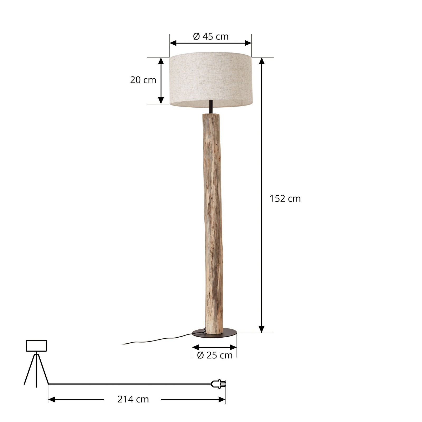 Jorvan vloerlamp, eucalyptus, linnen, crèmekleurig - Lucande