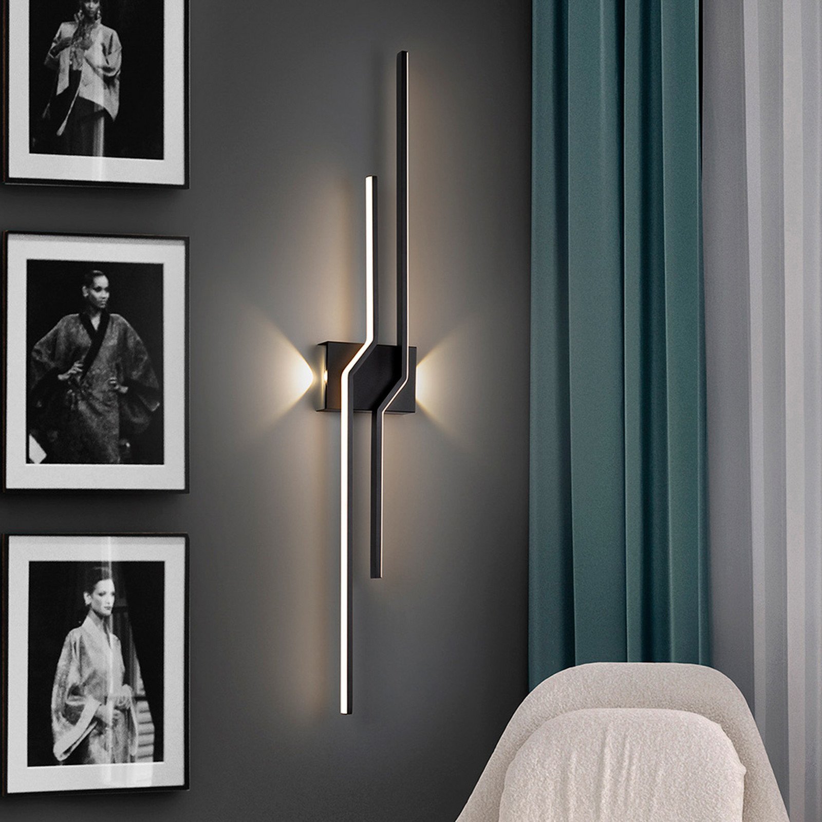 Schuller Valencia Aplică de perete LED Zig Zag înălțime 100 cm negru metal 4 becuri - Camera de zi / sufragerie - Modern - negru mat alb - Aluminiu