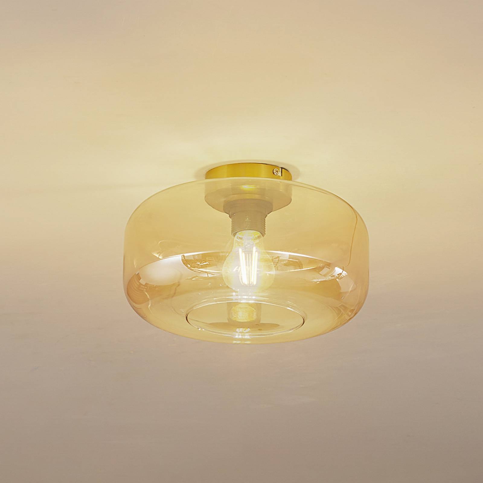 Lindby Deckenleuchte Hildur, Ø 28,5 cm, amber, Glas günstig online kaufen