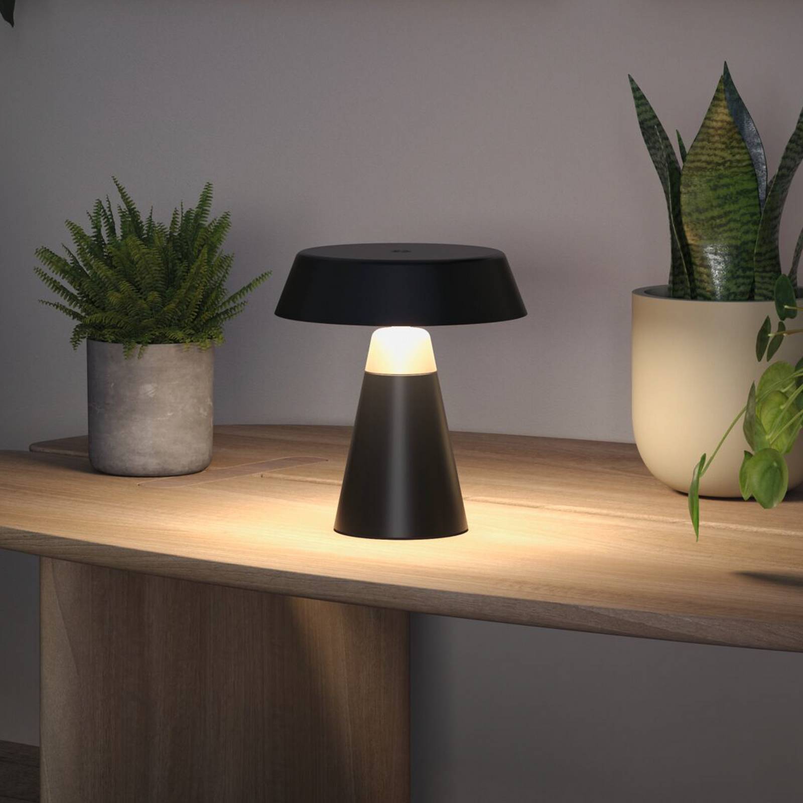 Paulmann LED-batteridriven bordslampa Lirox, svart/beige, 20 cm, IP44