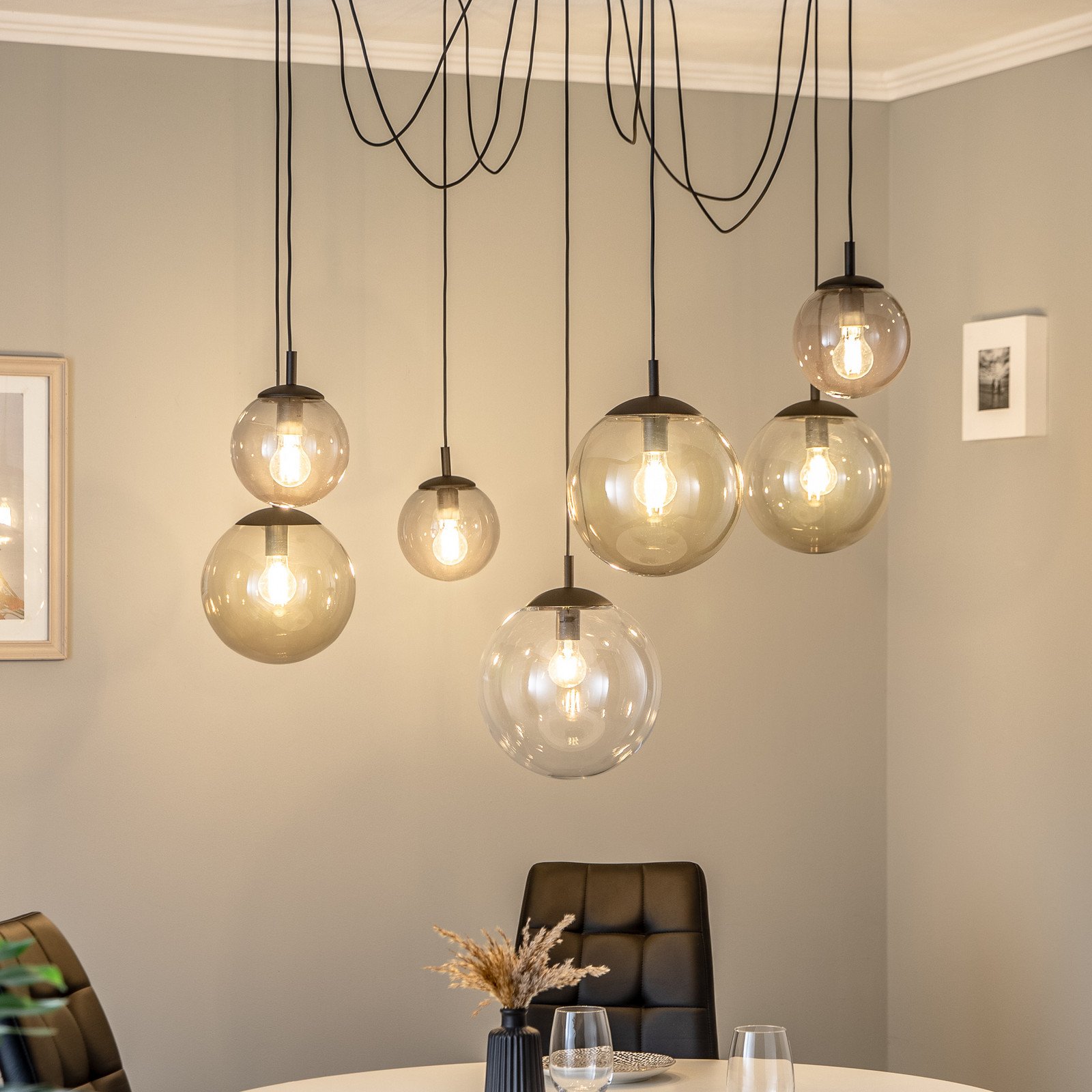 TK Lighting Suspensie Esme sticlă multicoloră cu 7 lumini descentralizată - Camera de zi / sufragerie - modern - gri grafit-transparent maro-transparent transparent transparent negru
