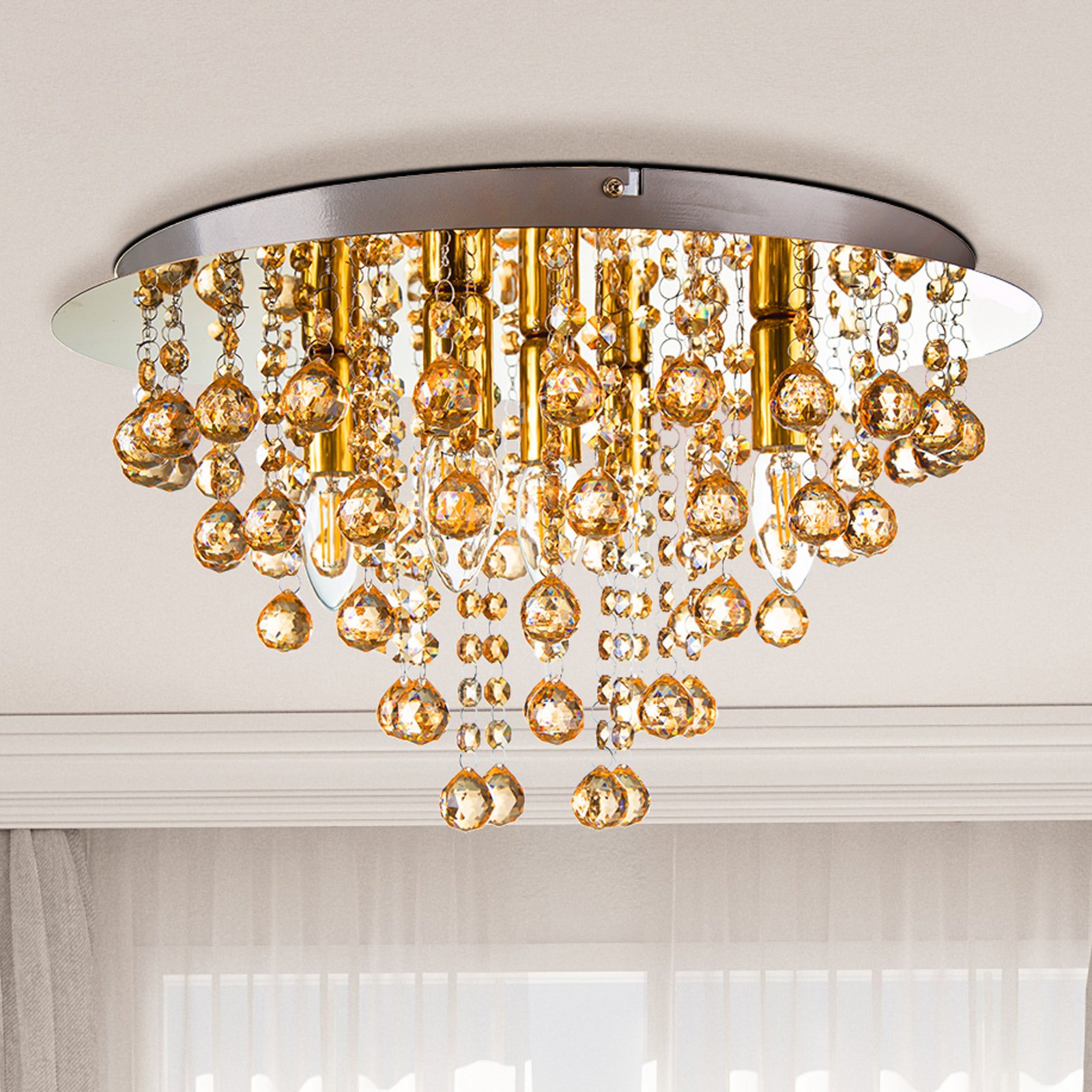 Griestu lampa London, Ø 46 cm, 5 spīdes, zelta krāsā, akrila stikls