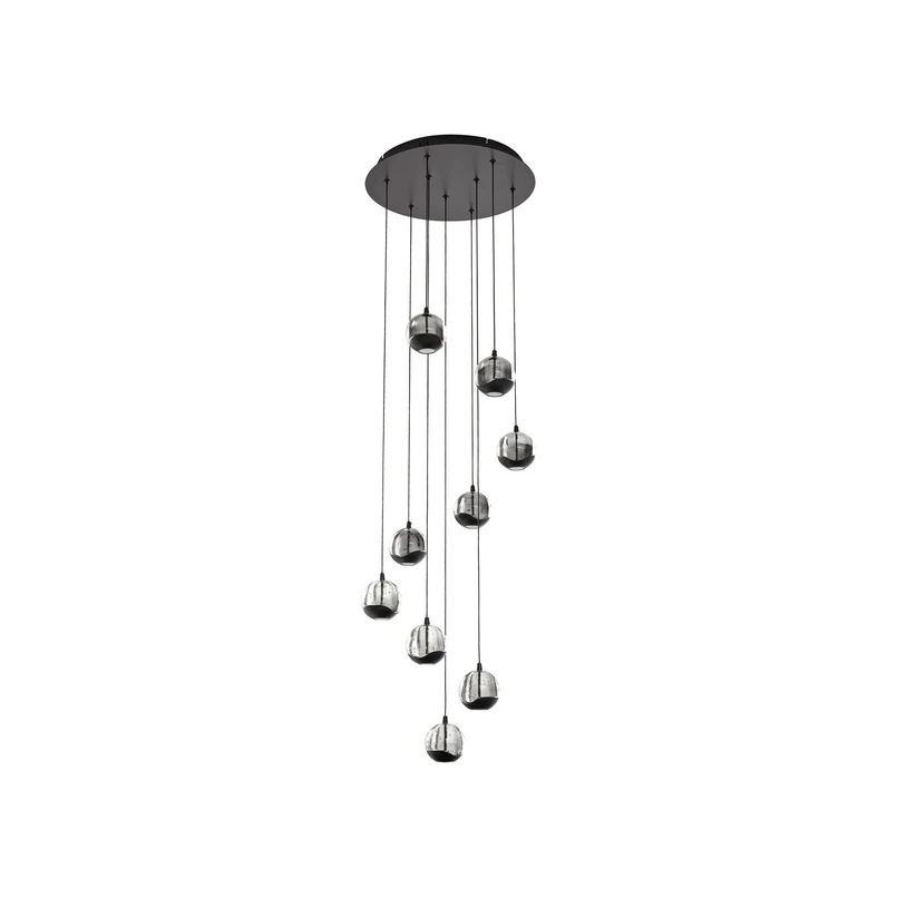 Lucande – Hayley LED-Hängelampe neunflammig schwarz Glas