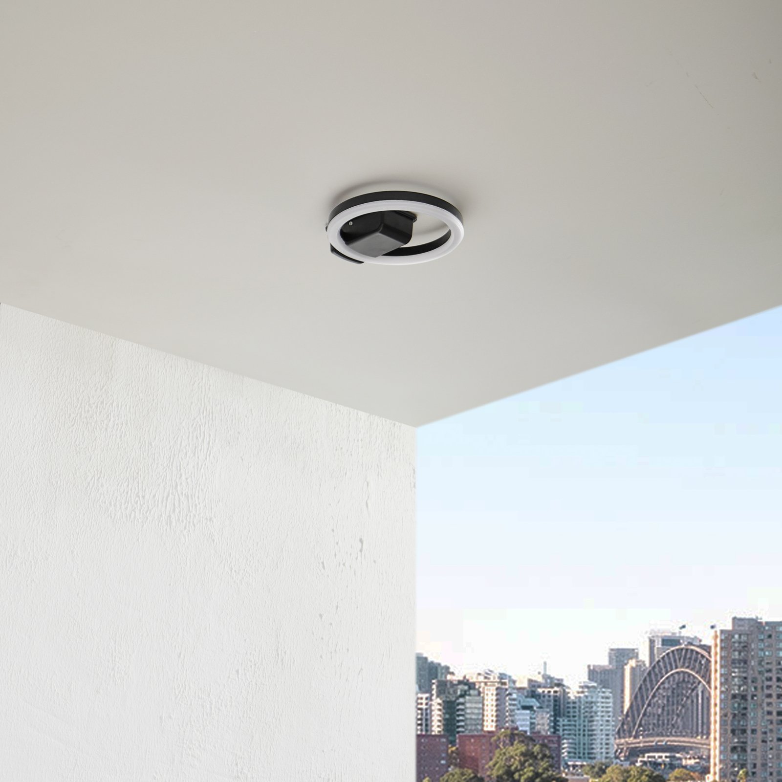 Candeeiro de teto exterior Lindby LED Finian, Ø 22 cm, CCT, regulável