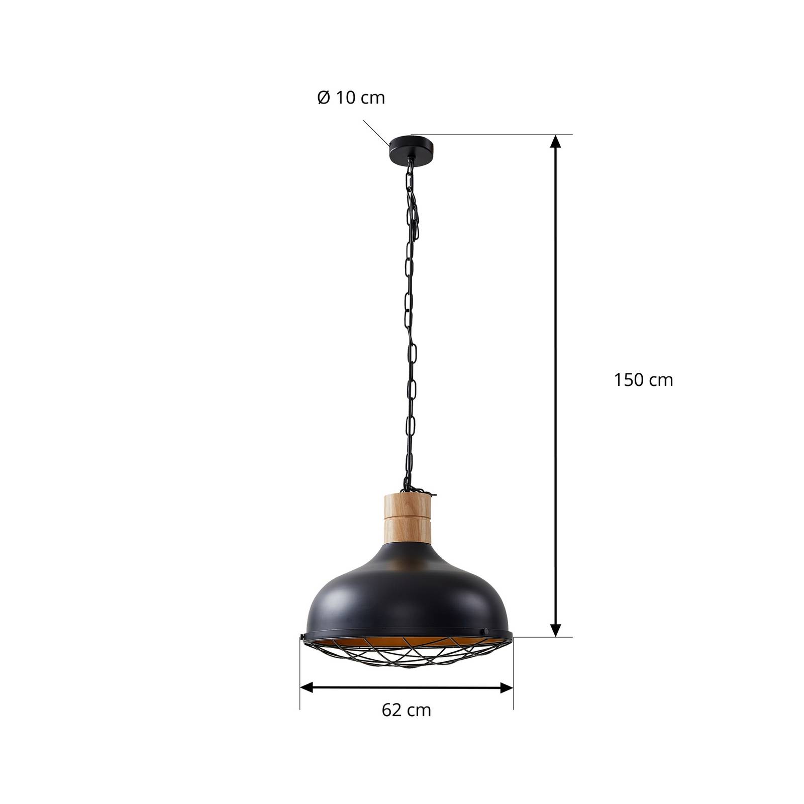 Lampa wisząca Lindby Olbi, czarna, drzewo kauczukowe, długość 41,5 cm