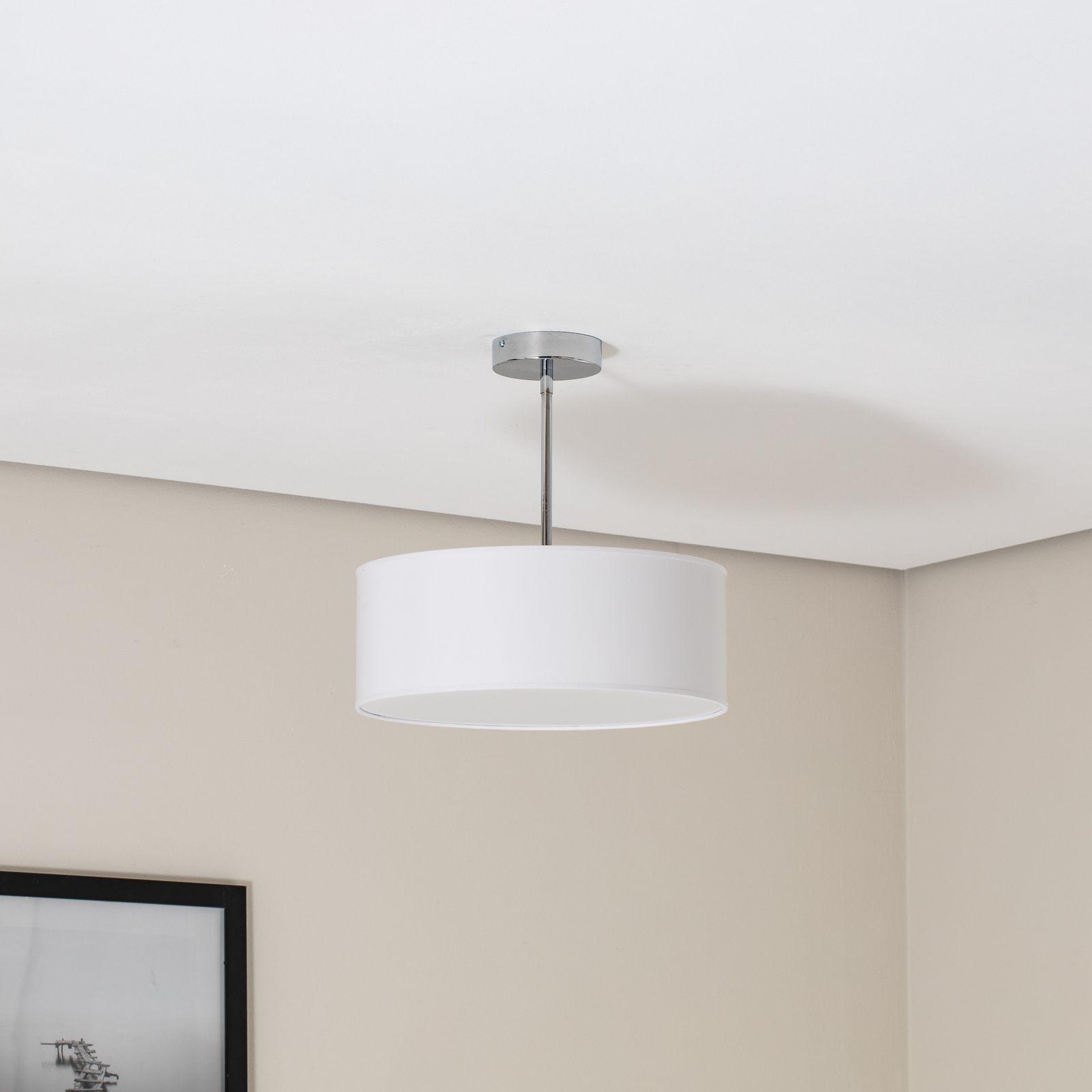 Ceiling light Oja, white/chrome, textile, Ø 40 cm