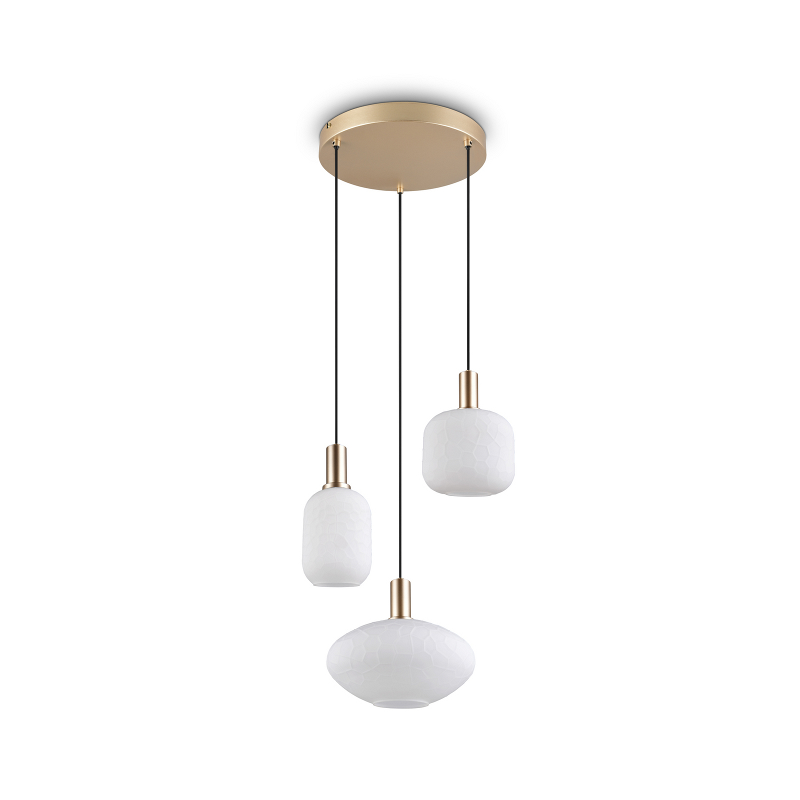 Hängelampe Emelie, 3-fl., goldfarben/weiß, Metall, Glas, E27