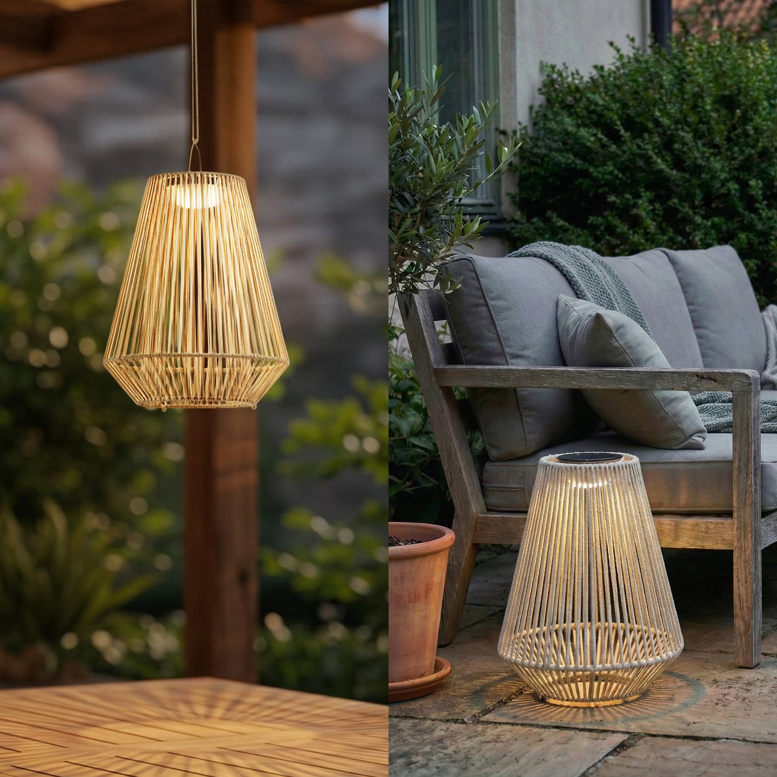 Lindby LED-aurinkokäyttöinen riippuvalaisin Austas, beige, Ø 32 cm, USB, IP54