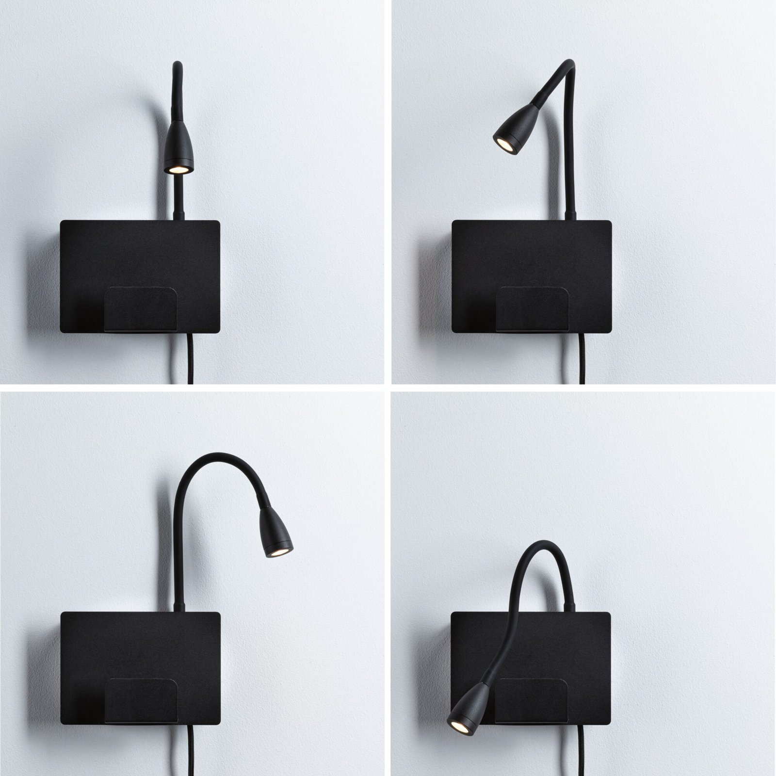 Paulmann Candeeiro de parede LED USB Halina, braço flexível preto
