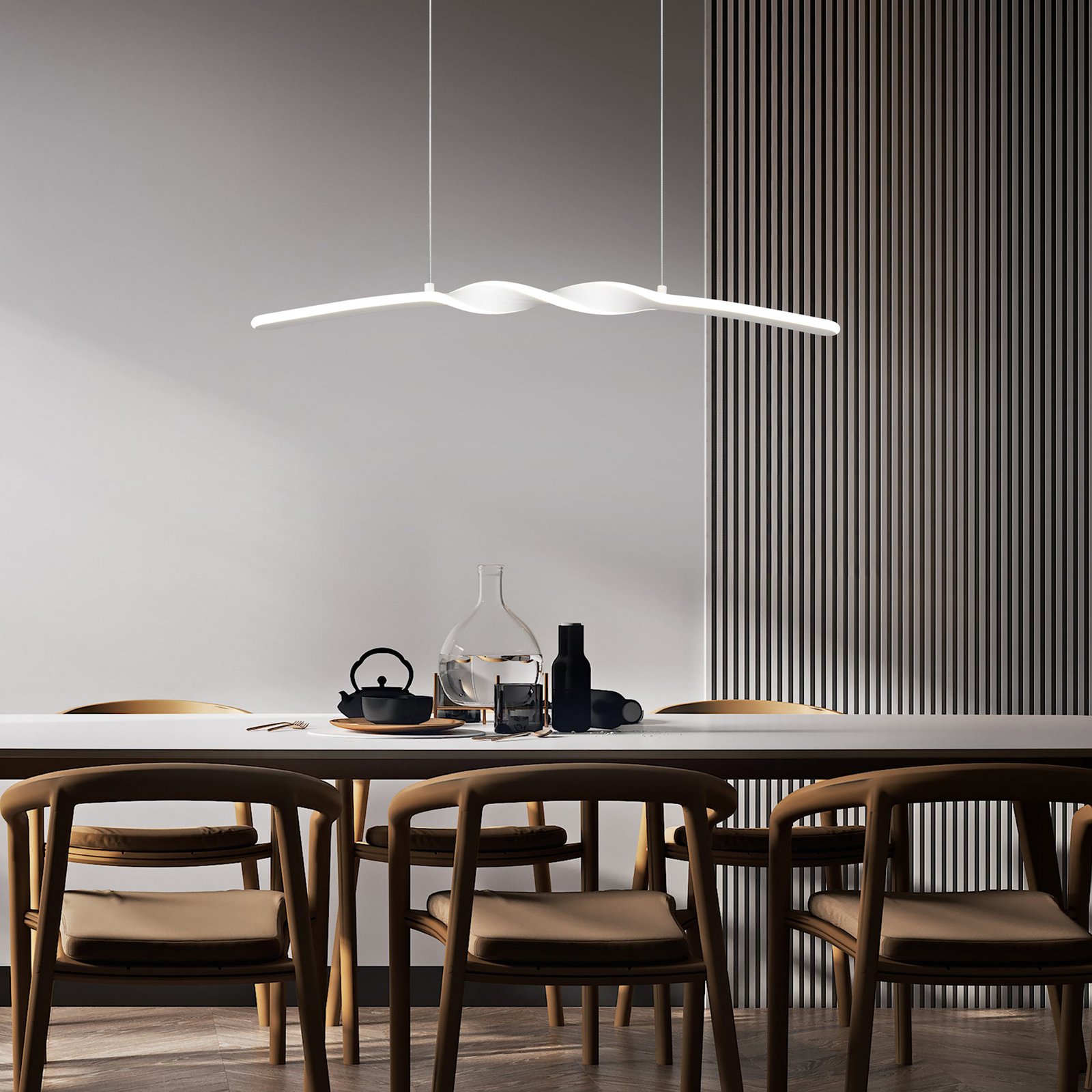 LED-Pendelleuchte Ginko, weiß matt, Metall, Länge 79 cm