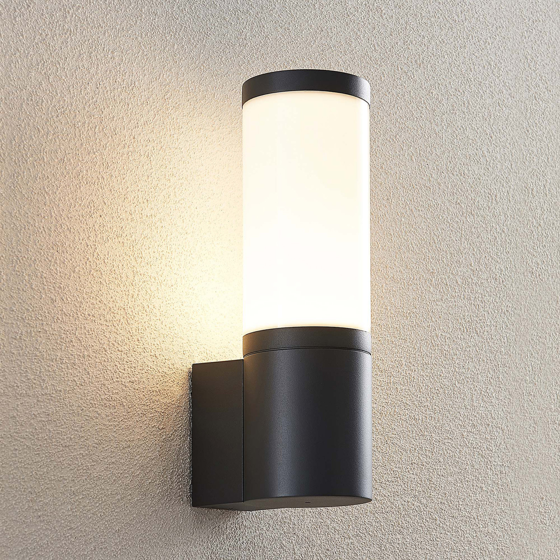 Lucande Rhijana LED outdoor wall light, IP54, die-cast aluminium, plastic, 7 W, energy efficiency: A, W: 9 cm, H: 30 cm
