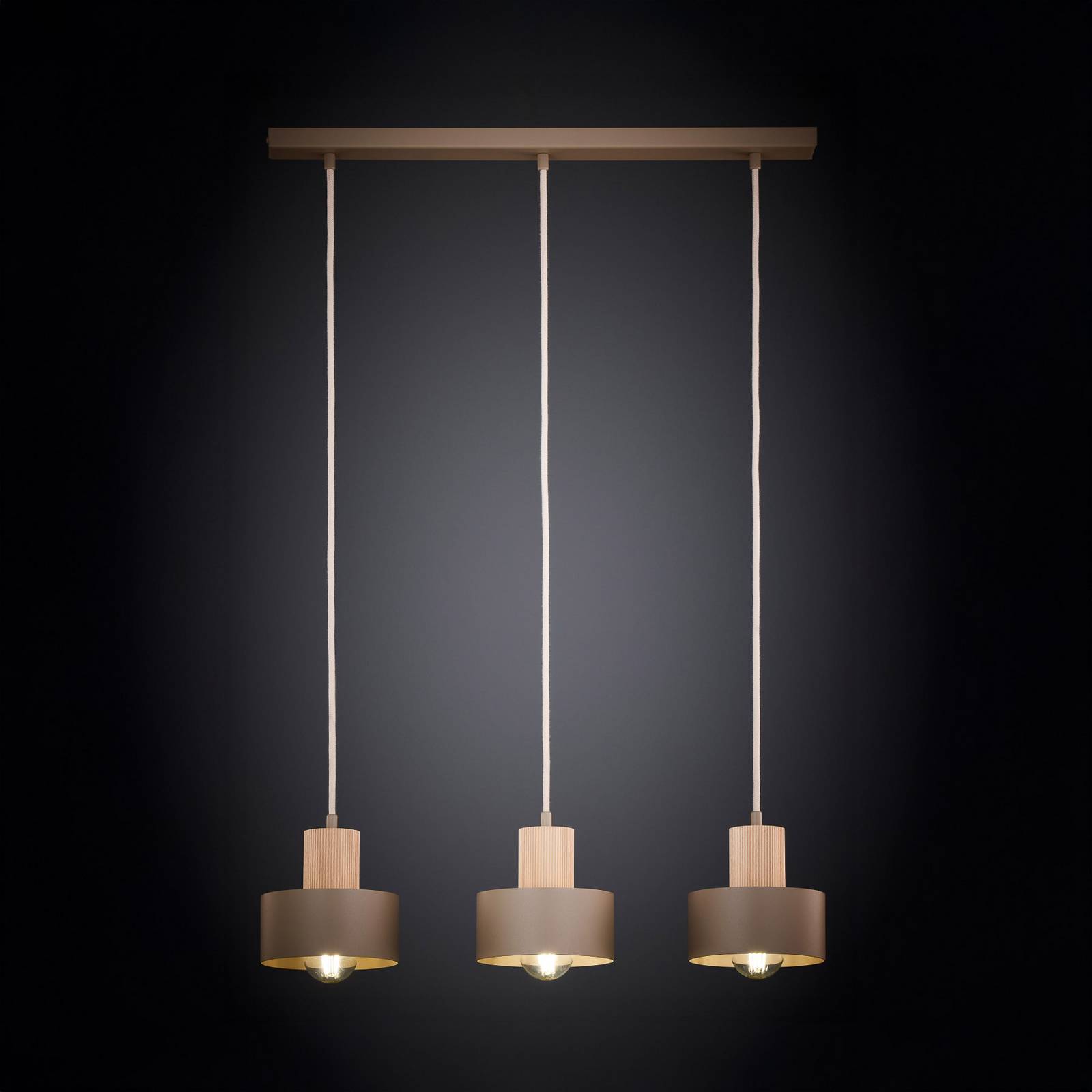 SIGMA Hanglamp Rif Wood, beige/beuken, lengte 67 cm, 3-lamps