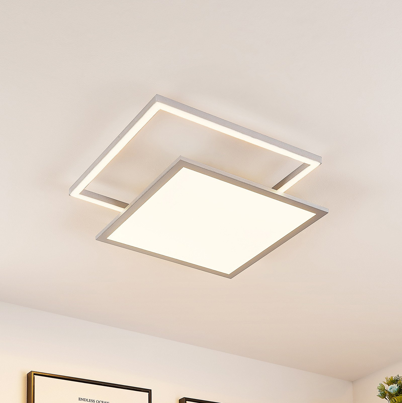 Lucande Senan plafonieră LED pătrate CCT - dormitor - modern - argintiu - Metal