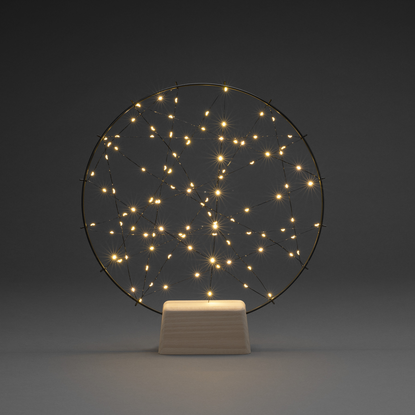 LED silhouette small ring with wooden base