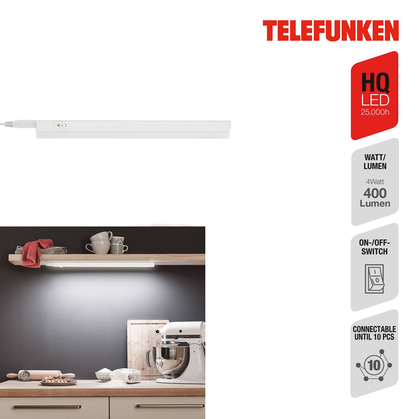 Image of Telefunken Lampe sous meuble LED Hephaistos, blanc, longueur 31 cm 4059709000312