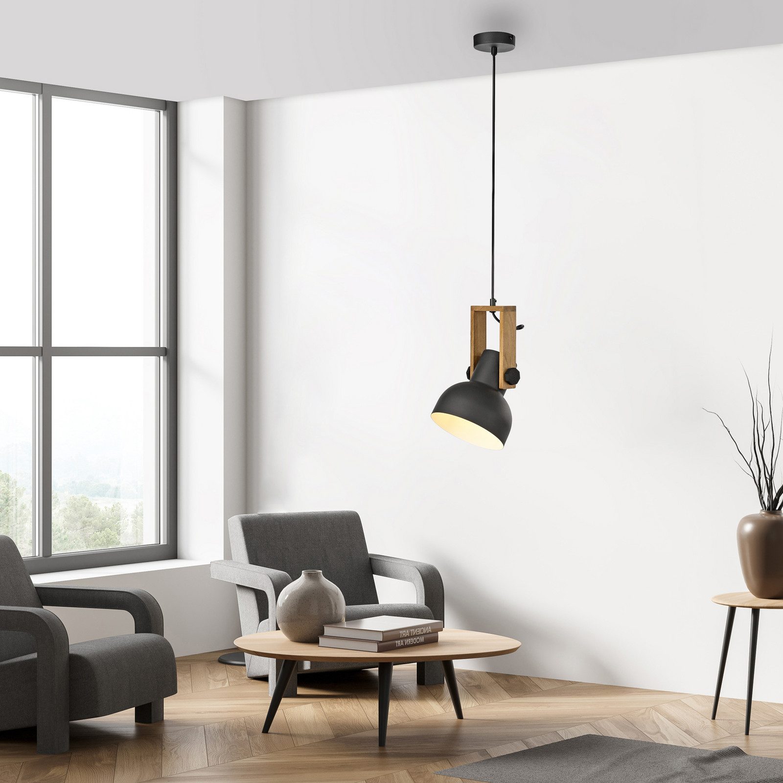 JUST LIGHT. DOAR LUMINĂ. Lampă suspendată Cup 2.0 Ø16cm 1 lumină negru - Camera de zi / sufragerie - Design industrial - negru lemn deschis - Metal
