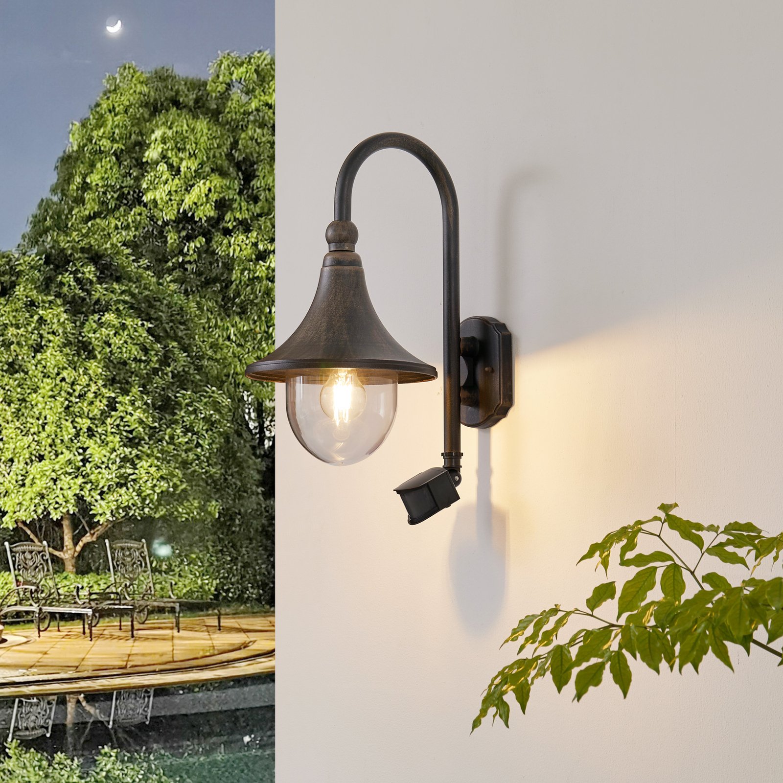 Daphne Kültéri Fali Lámpa Érzékelővel Antique Black - Lindby