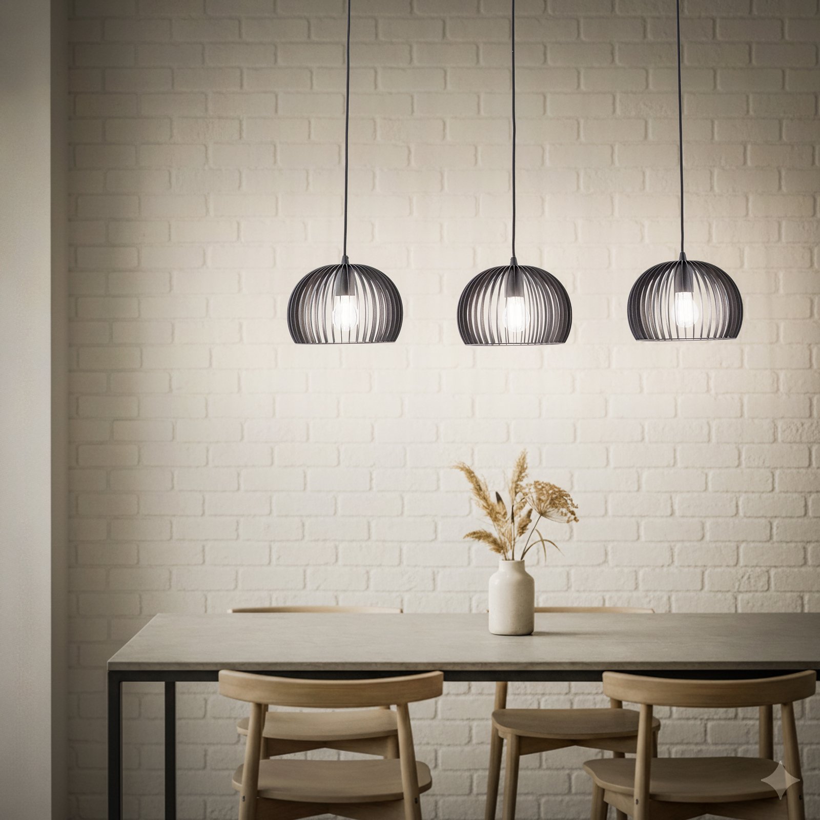 Lindby hanglamp Jusra, zwart, metaal, 3-lamps, 99cm