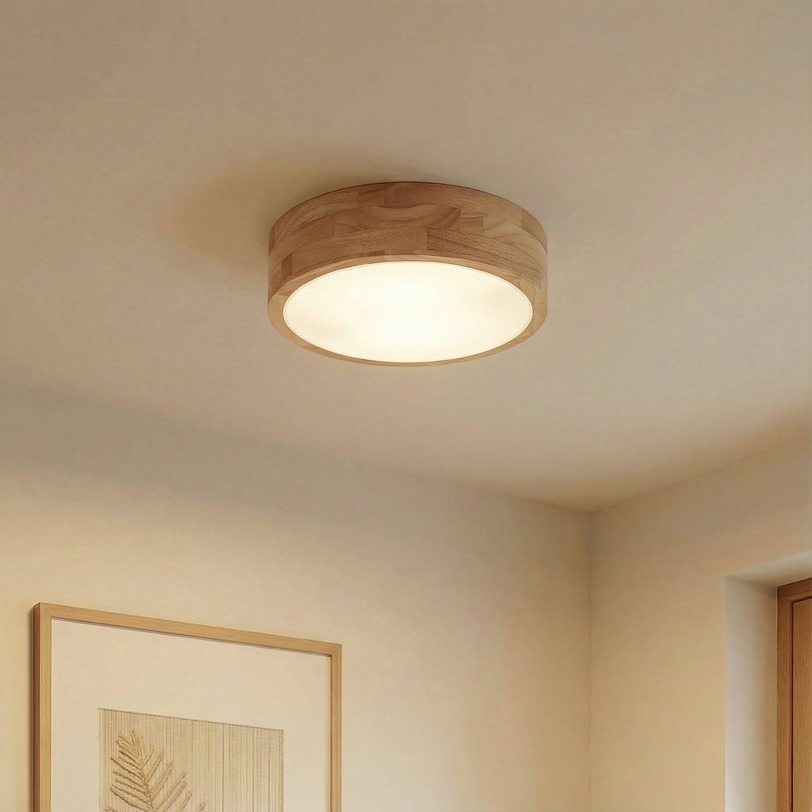 Lindby taklampe Tanju, Ø 30 cm, 2 lyskilder, eik, E27