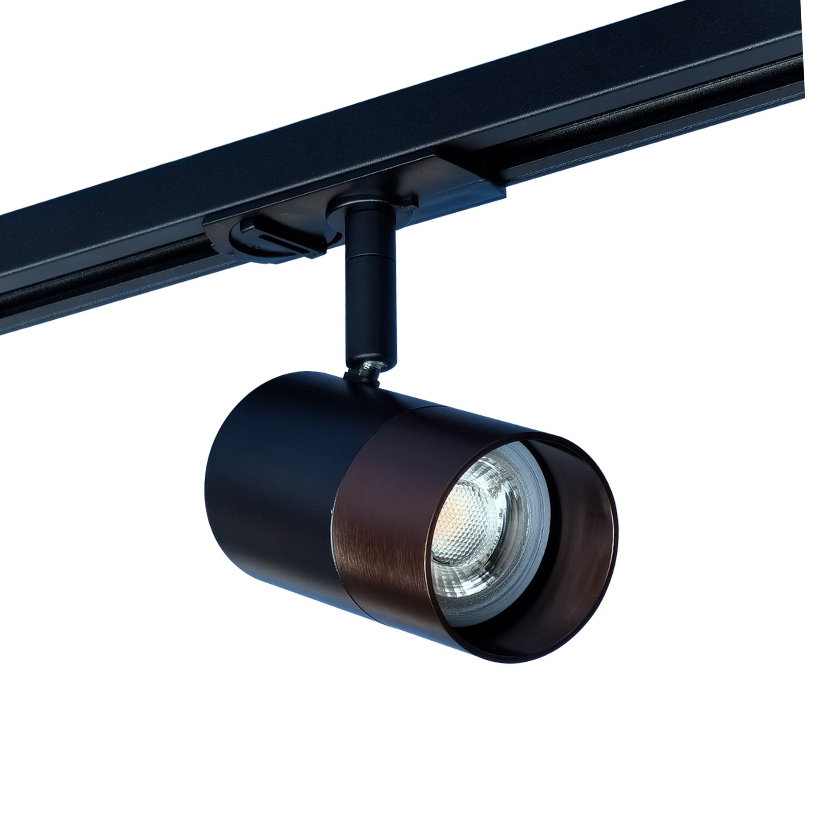 Lindby track spotlight Linaro, round, black/brown, aluminium