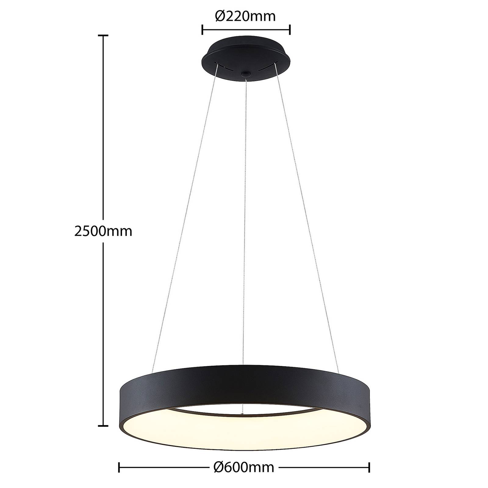 Lampa wisząca LED Arcchio Aleksi, Ø 60 cm, okrągła, czarna