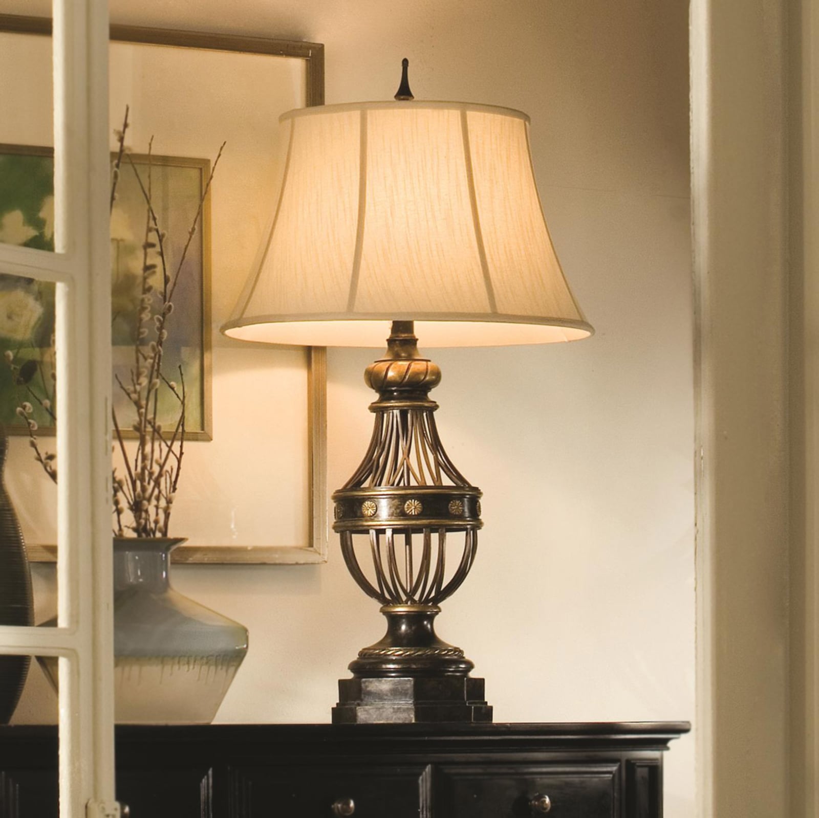 Augustine bordlampe, antikbrun/creme, 90 cm, tekstil, E27 – FEISS Augustine bordlampe, antikbrun/creme, 90 cm, tekstil, E27 – FEISS