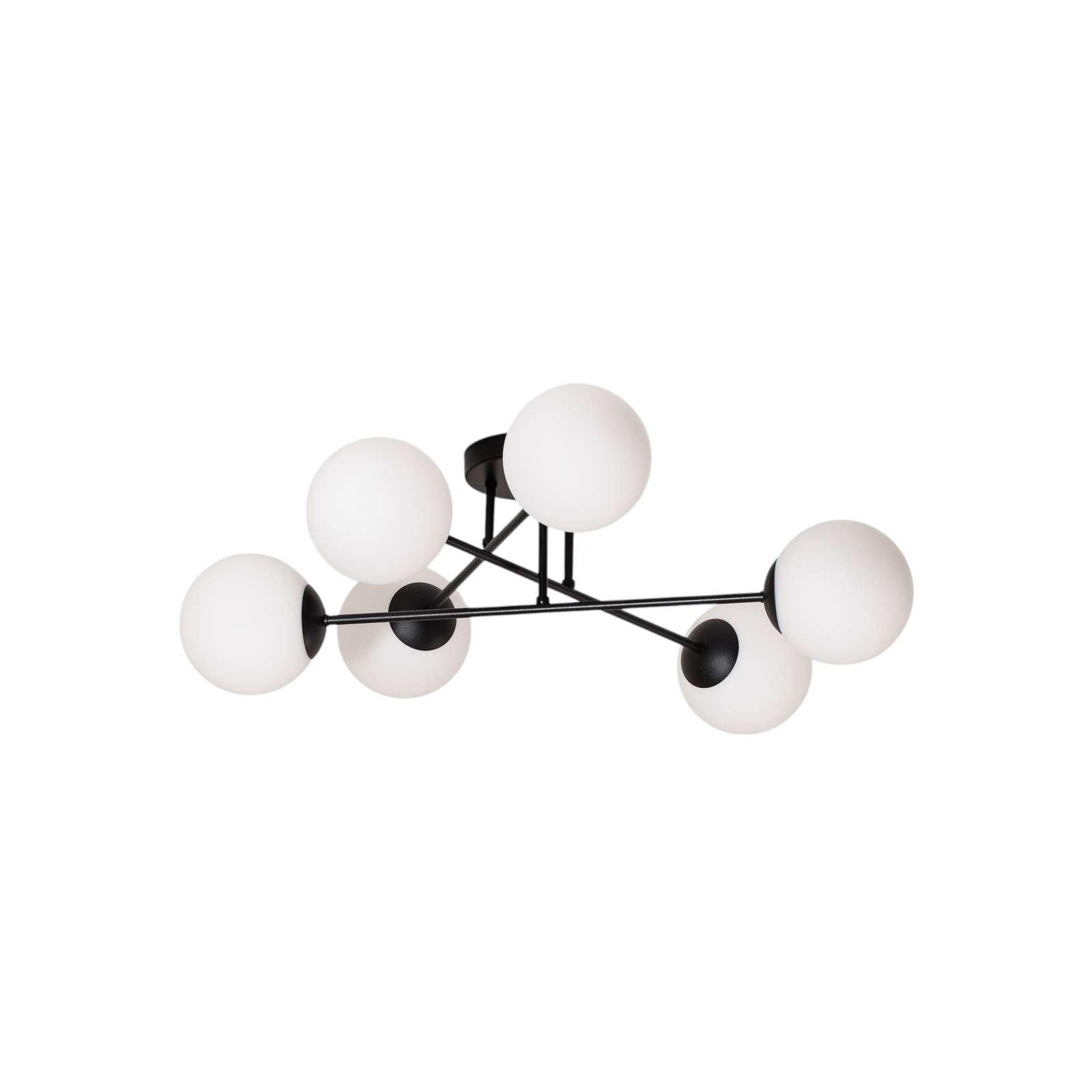 Plafonnier Glassy, à 6 lampes, noir/opale