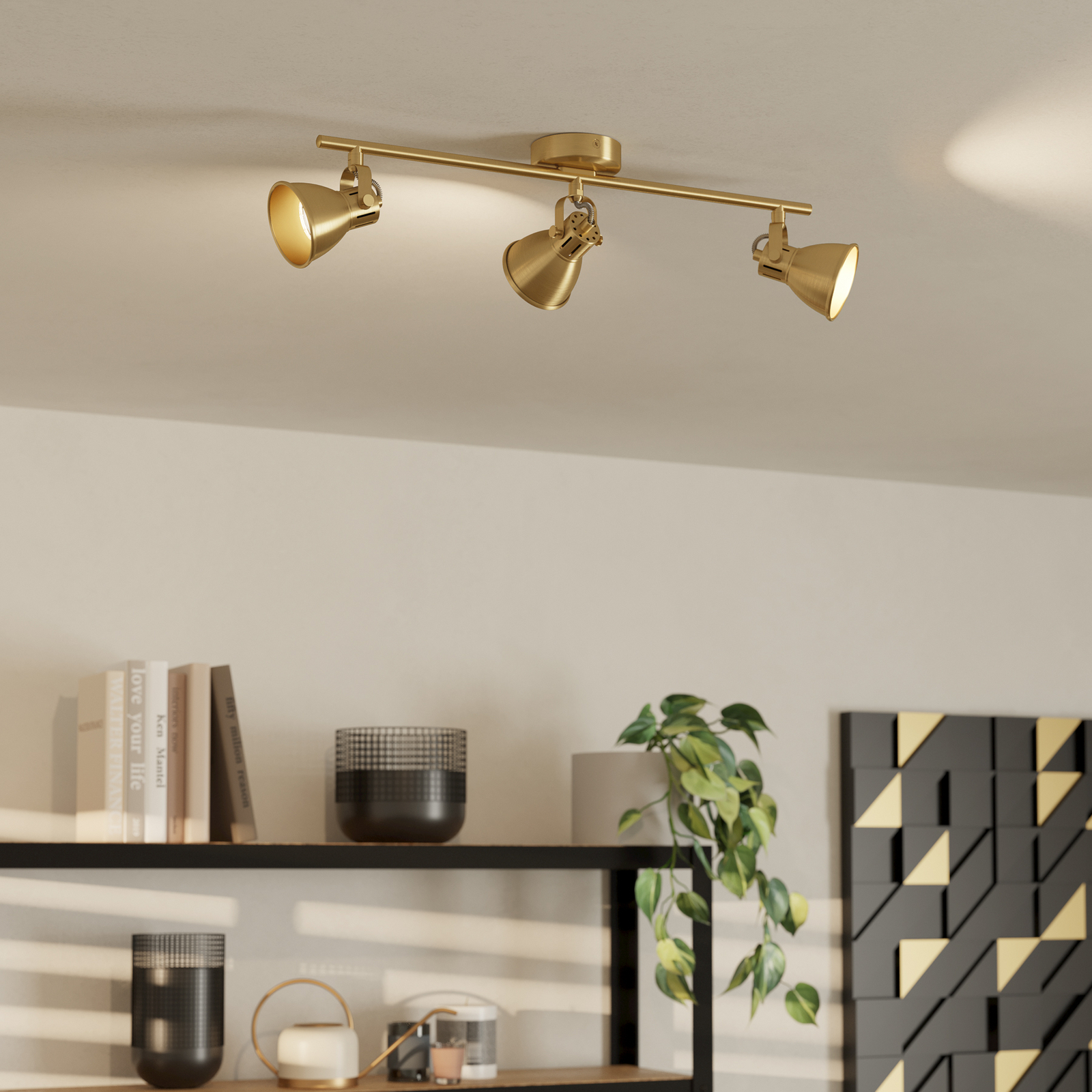 Spot de tavan Seras, alamă aurită periat, 3 flăcări