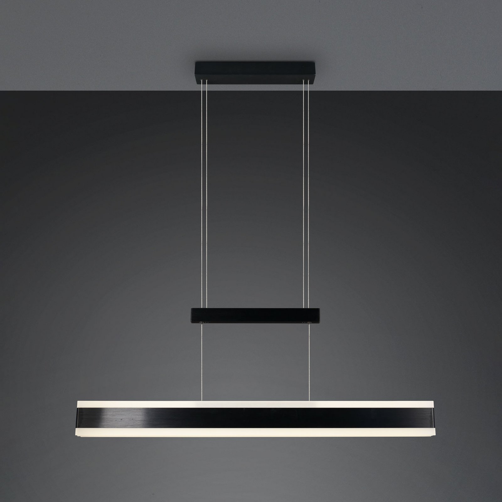 Candeeiro suspenso LED Arcola preto, comprimento 152 cm, regulador de Candeeiro suspenso LED Arcola preto, comprimento 152 cm, regulador de