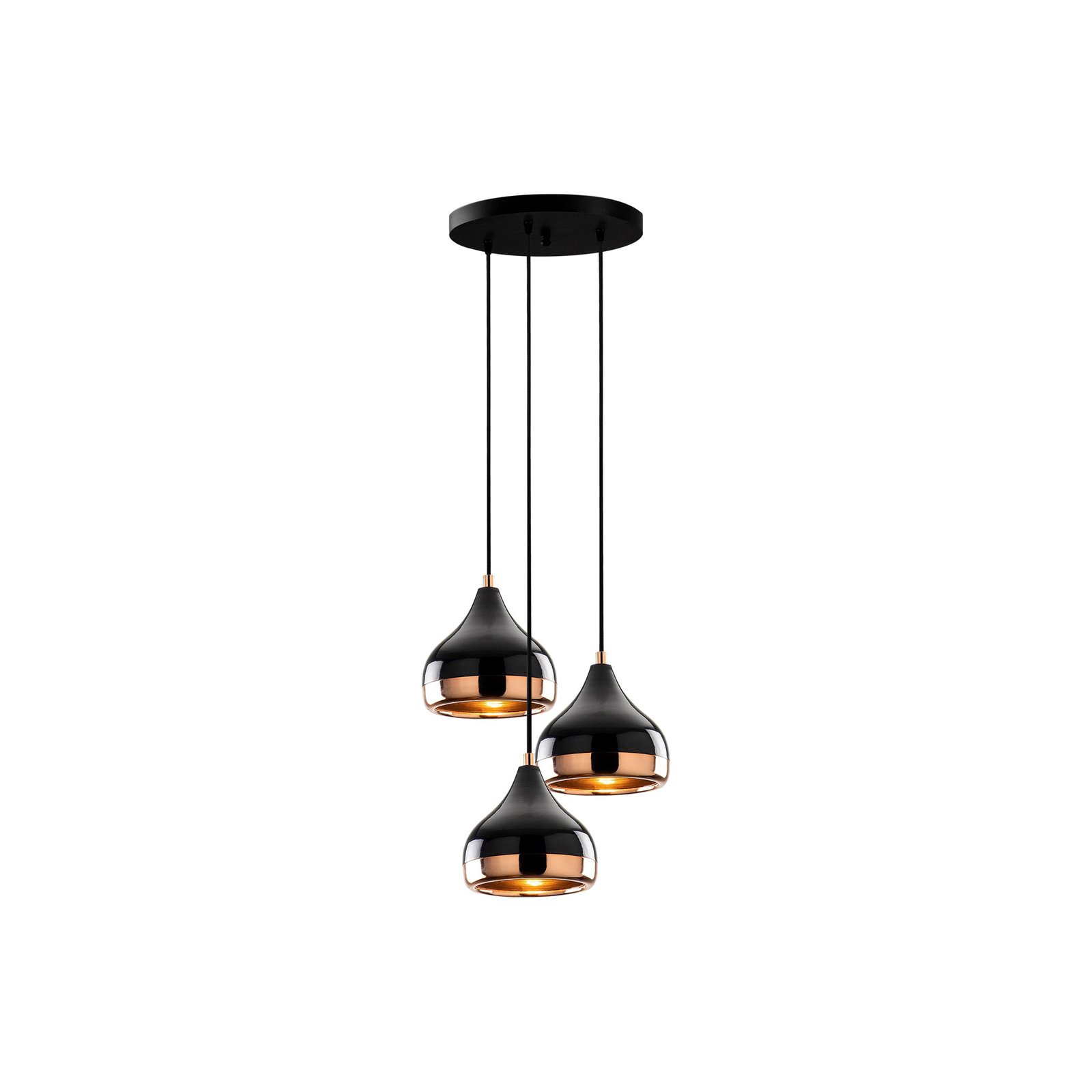 Hanglamp Yildo 6871 3-lamps rondel zwart/koper