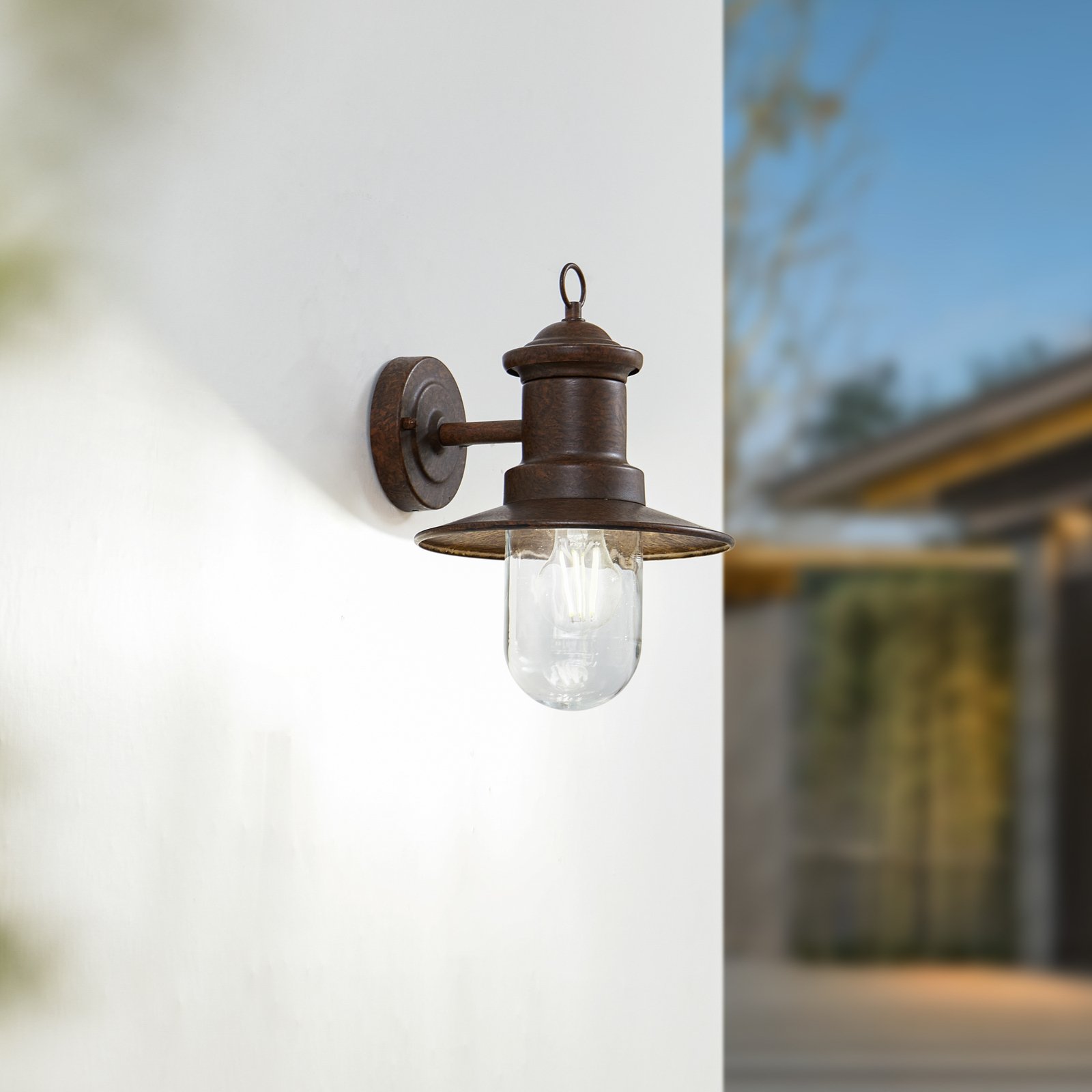 Lindby udendørs væglampe Eloretta, rust, stål, højde 31 cm