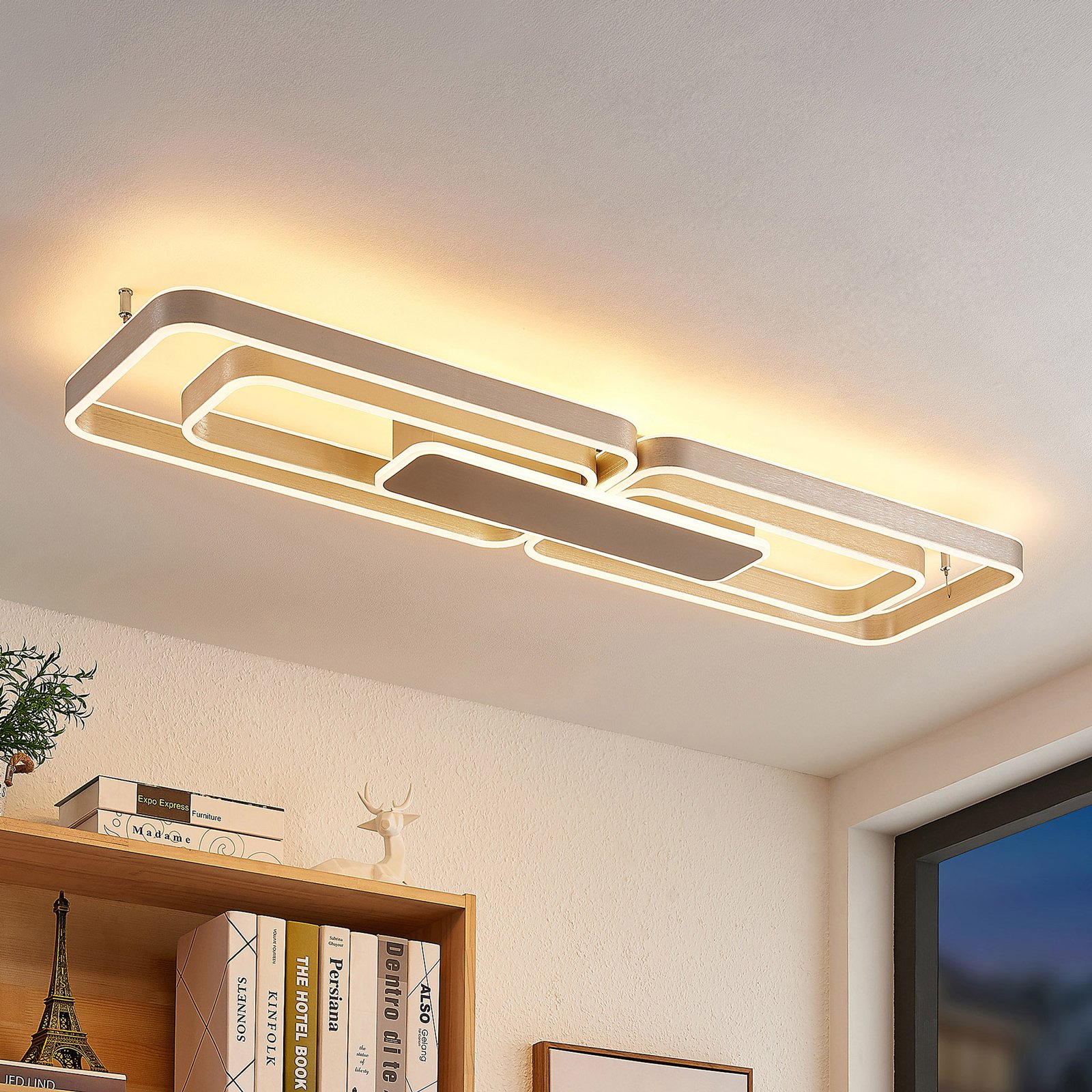 Lucande Kadira stropné LED svetlo, 120 cm, nikel