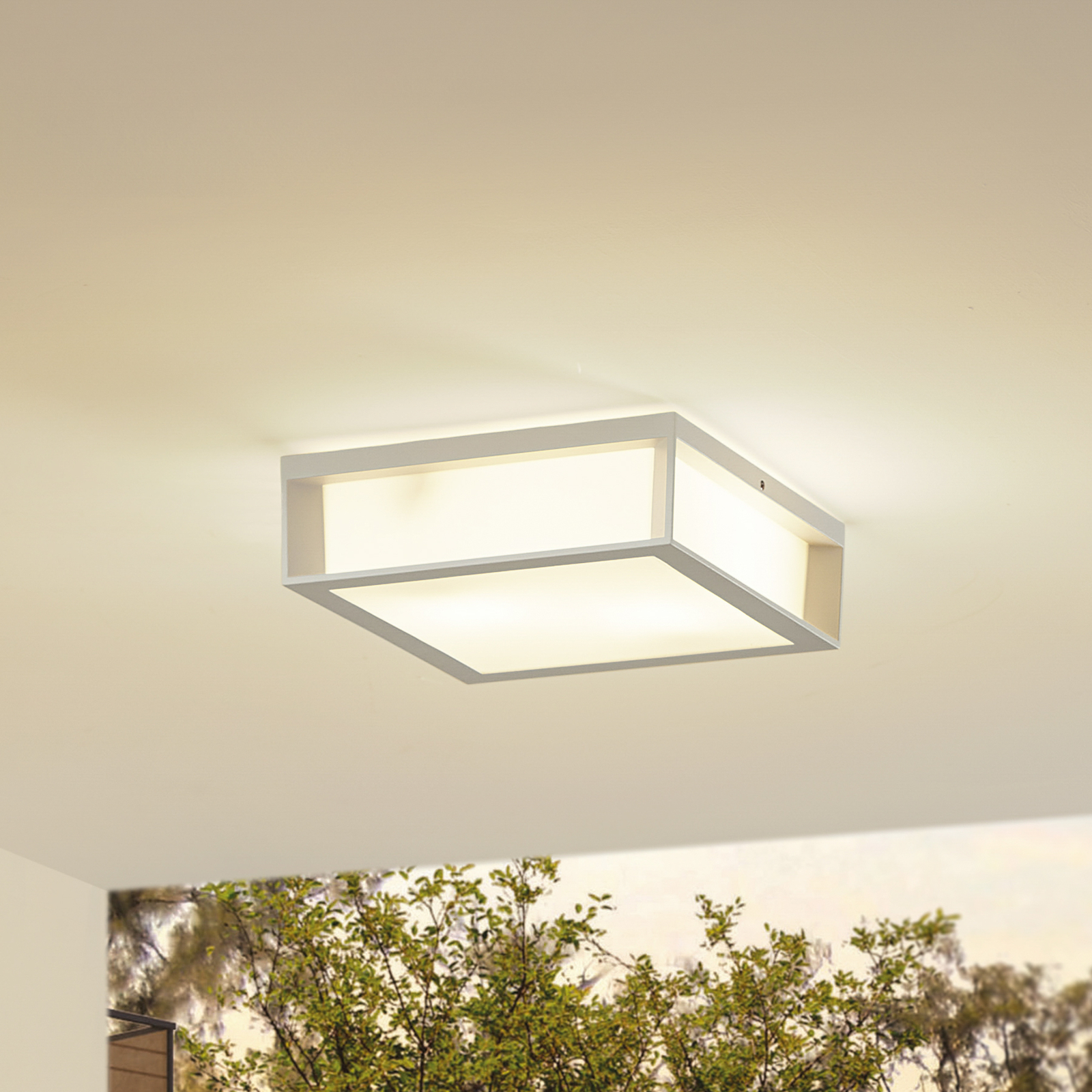 Lindby outdoor wall light Sivana, white, aluminium, 26 cm x 26 cm