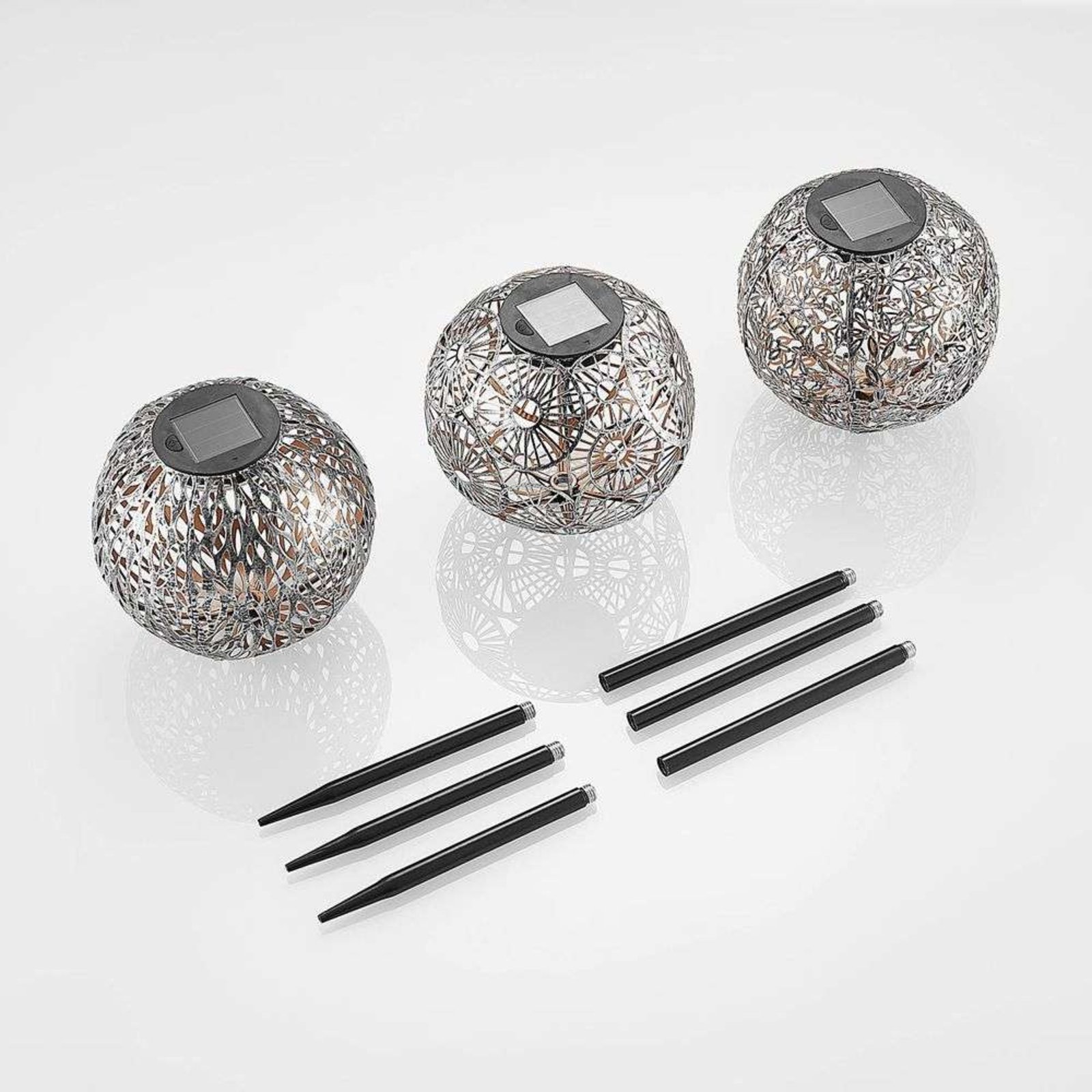 Vilani LED Pannello Solare Lampada da Giardino 3 pcs. Silver - Lindby