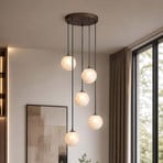 Hängeleuchte Frosty, 5-fl. rund, bronze, Glas gefrostet, G9