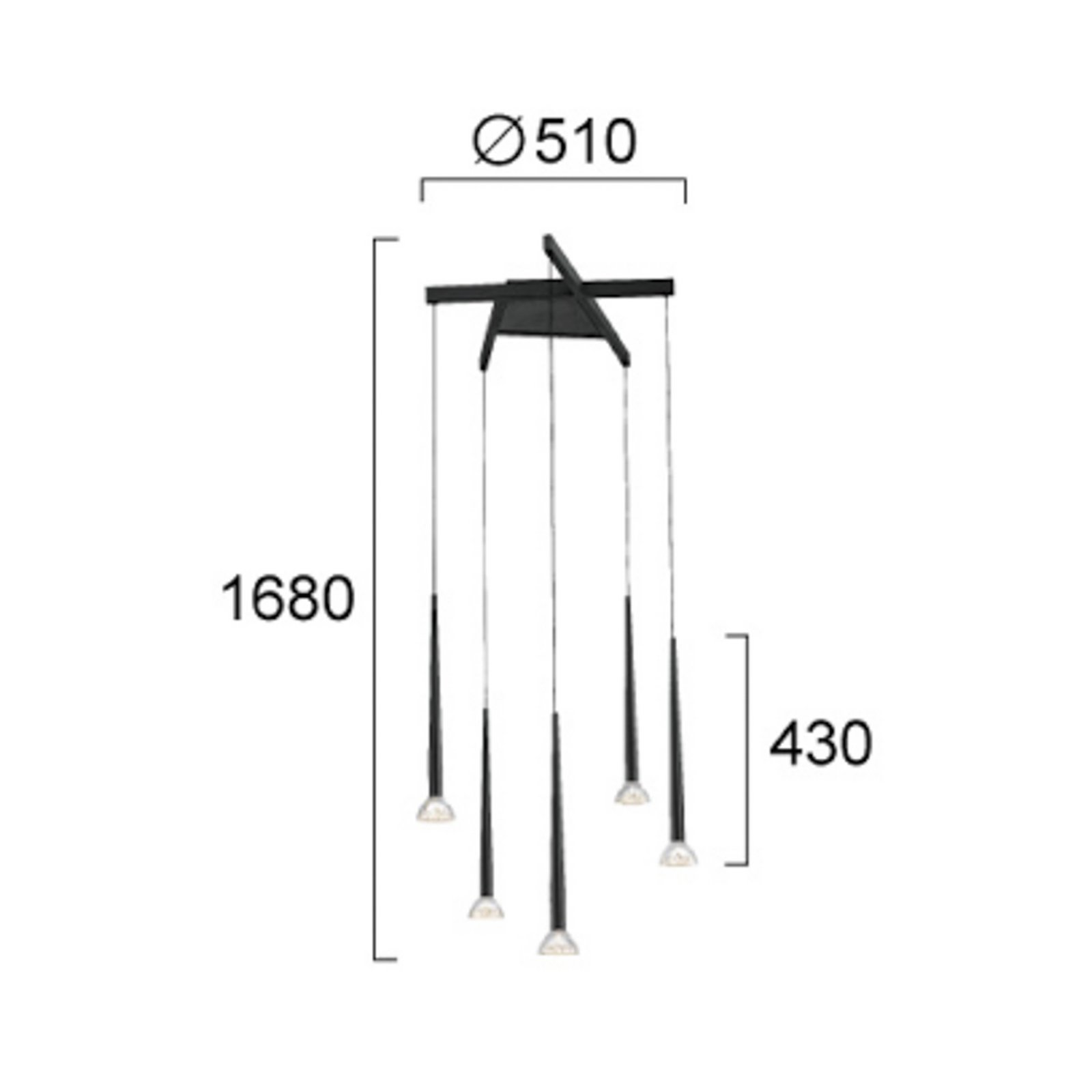 LED hanglamp Rina, zwart/helder, Ø 51 cm, metaal, 5-lamps.