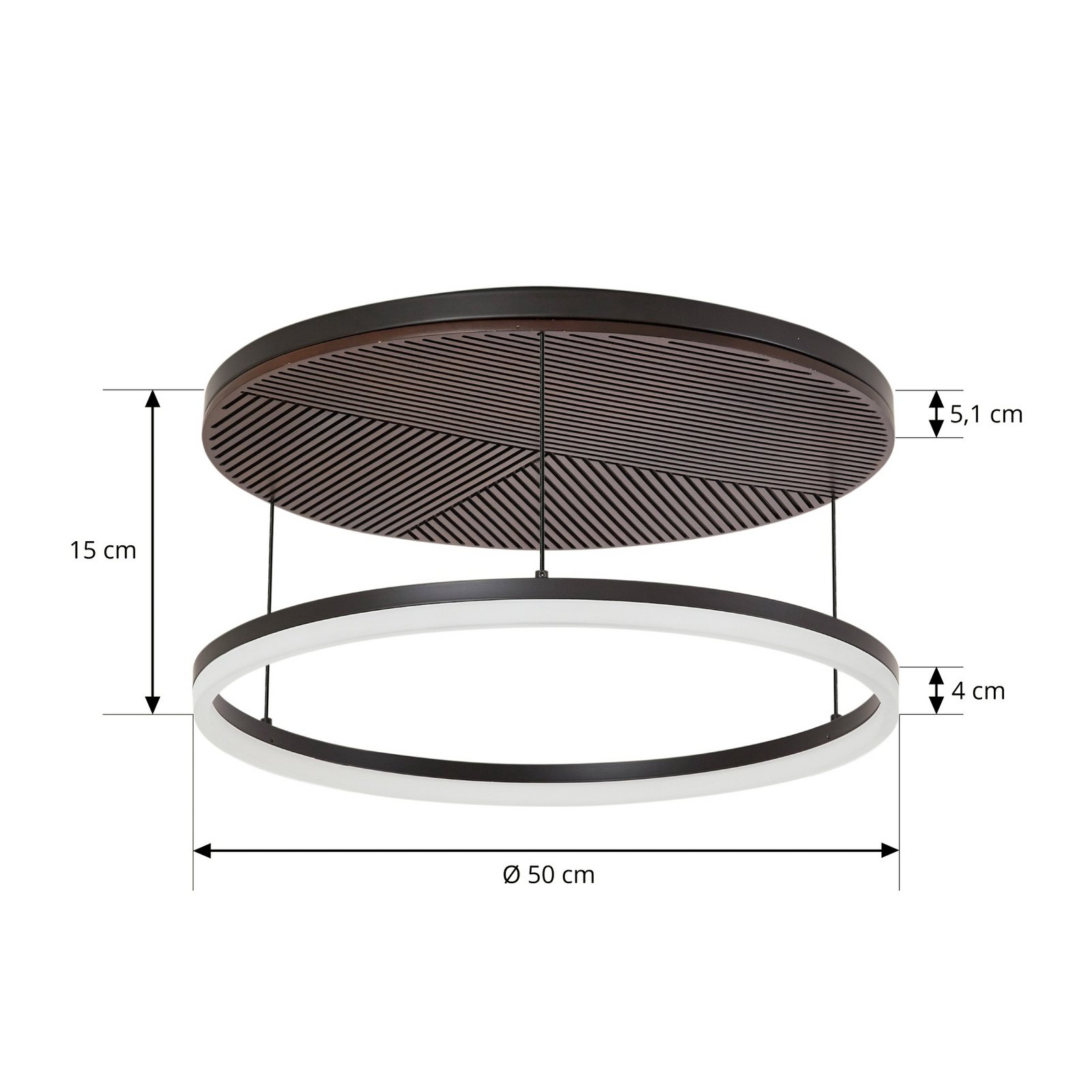 Lucande LED stropní svítidlo Orven, černá/dřevo, Ø50cm, stmívatelné