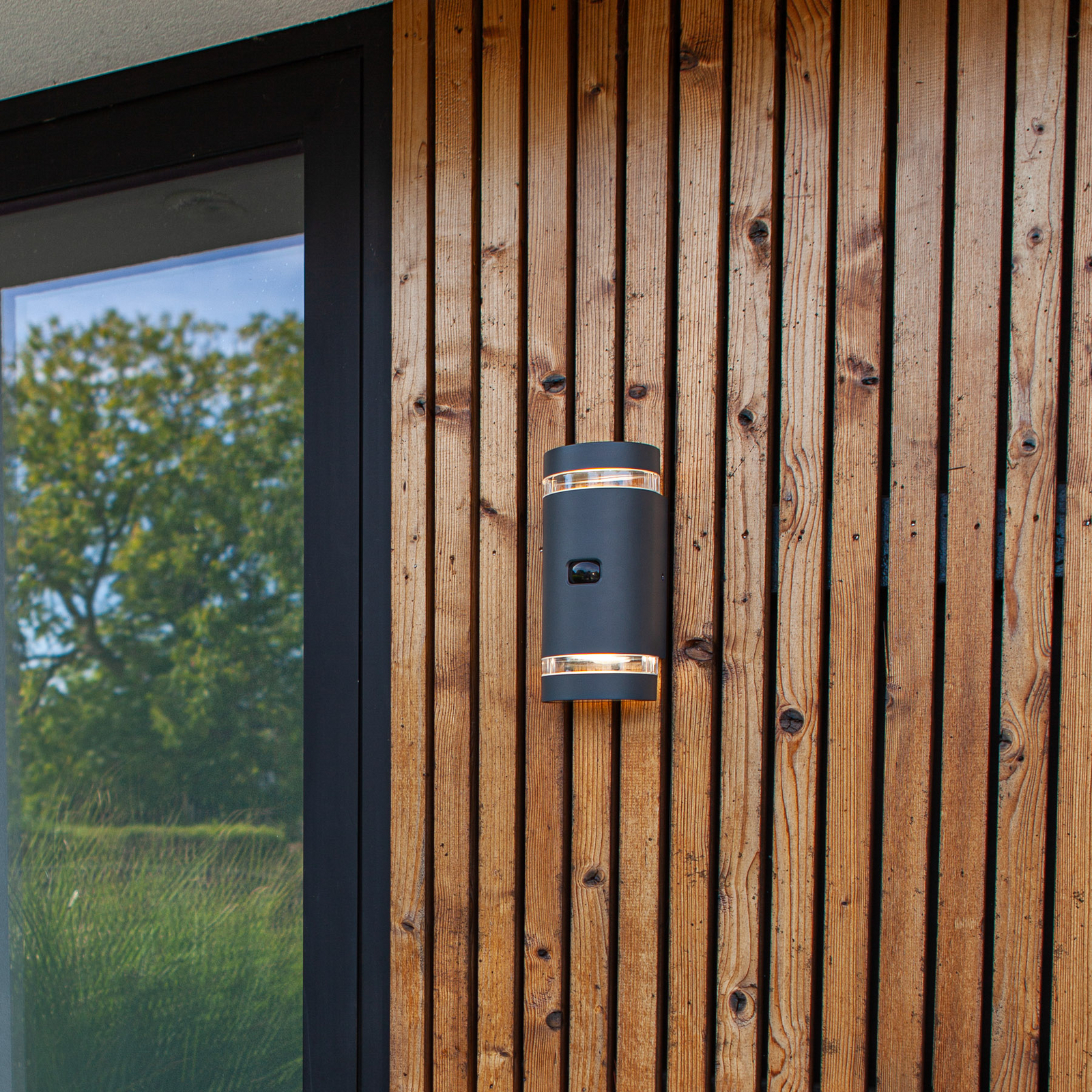 Sensor-Außenwandlampe FOCUS ROUND, dunkelgrau, 2 x GU10 IP44