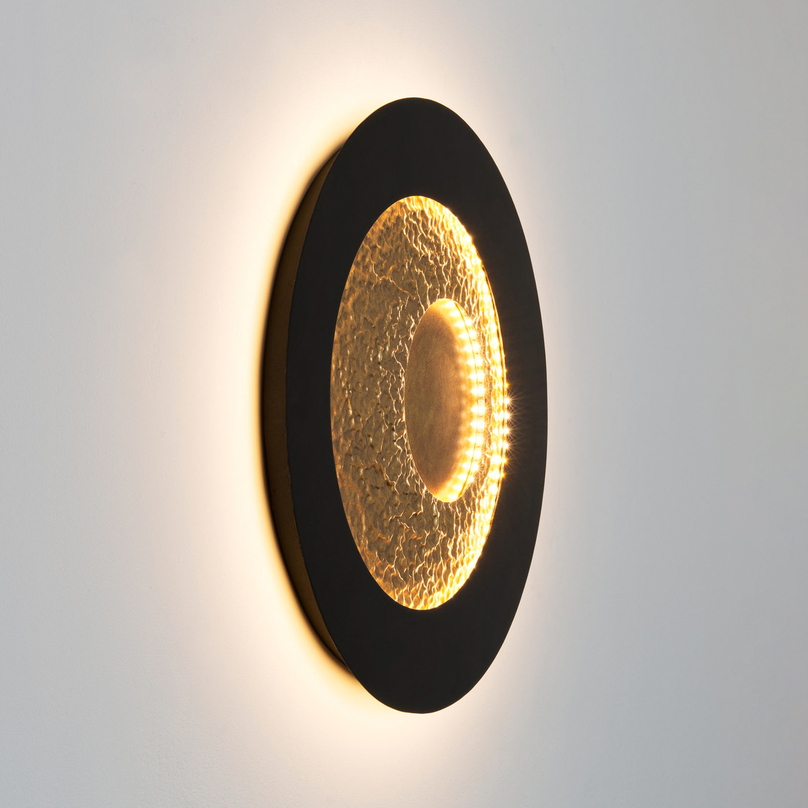 LED wall light Urano, brown-black/gold, Ø 60 cm, iron