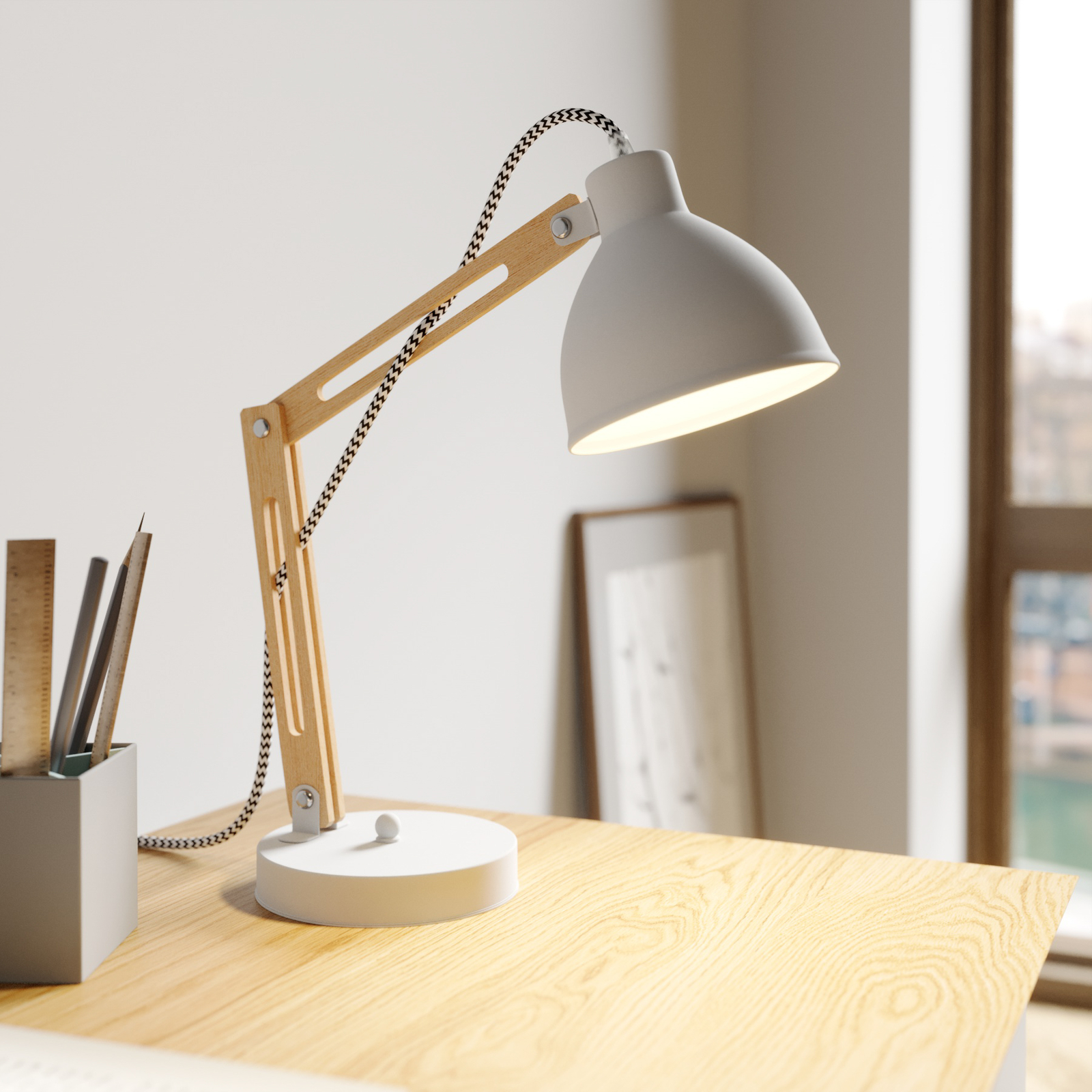 Lámpara de mesa Skansen, ajustable, blanco