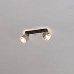 Stropní bodové svítidlo Rosley, délka 31 cm, černá/přírodní, 2 světla.