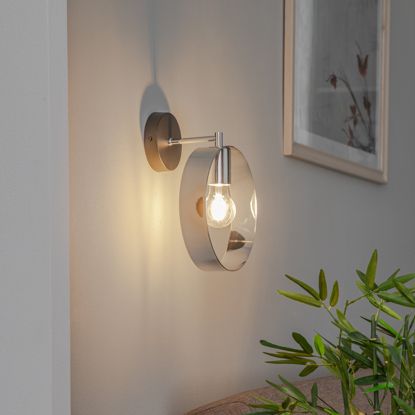 Wandlamp Mira, rond, chroom