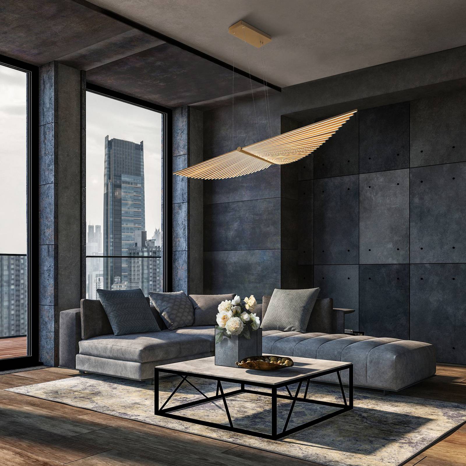 LED-Hängeleuchte SERAPH, gold gebürstet, Länge 105 cm Metall günstig online kaufen