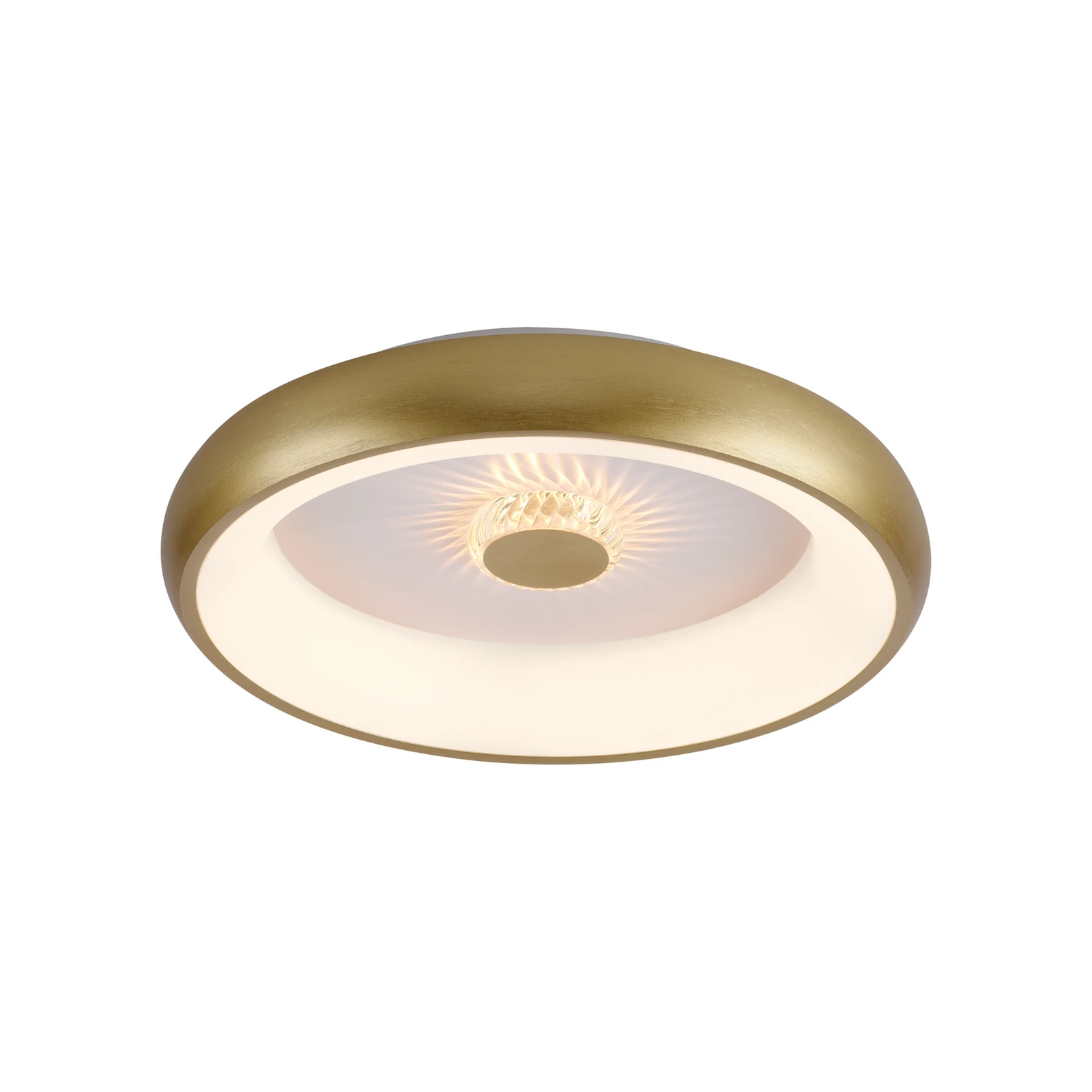 Candeeiro de teto LED Vertigo, CCT, Ø 46,5 cm, latão